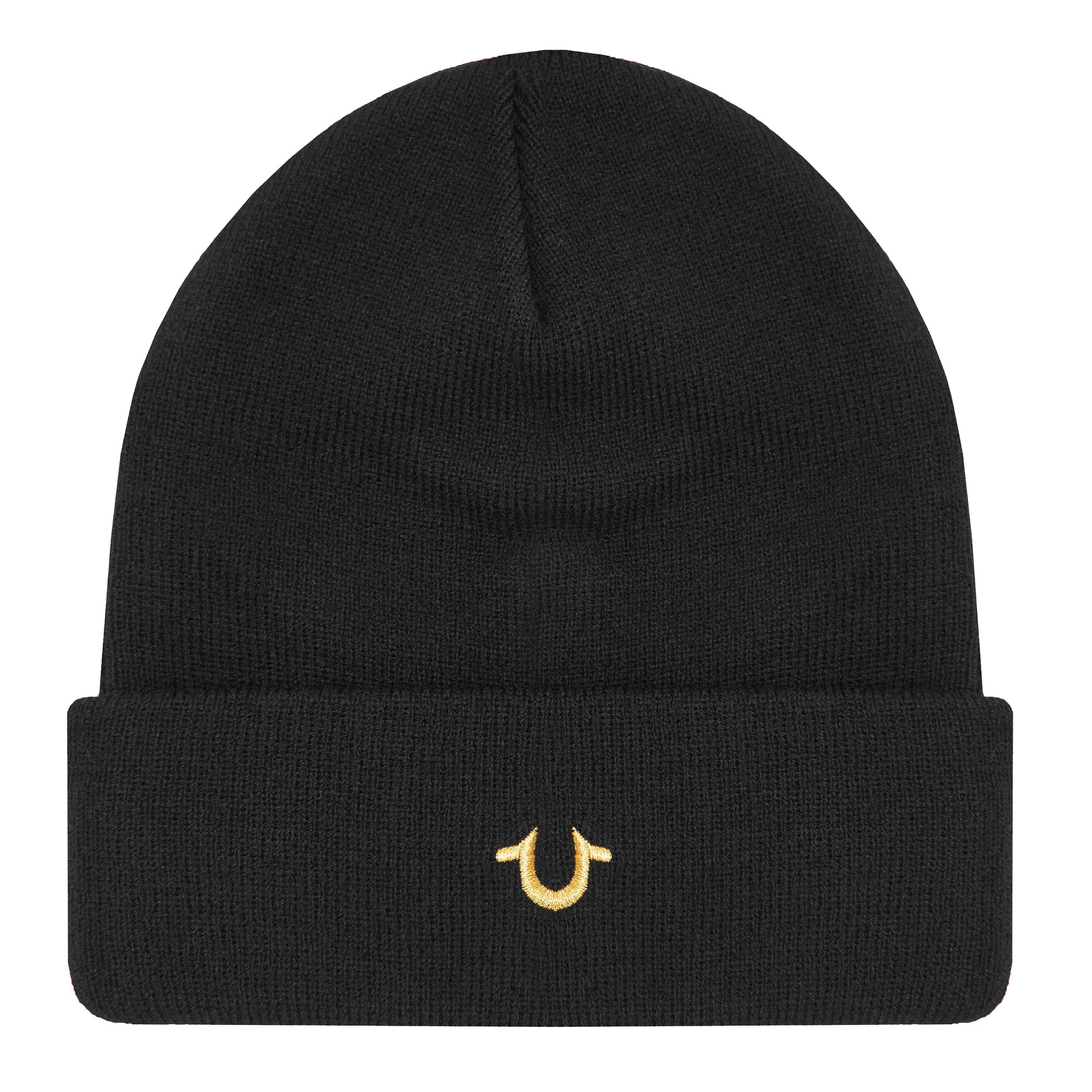 Black/Gold - True Religion - Horseshoe Beanie Mens - 1