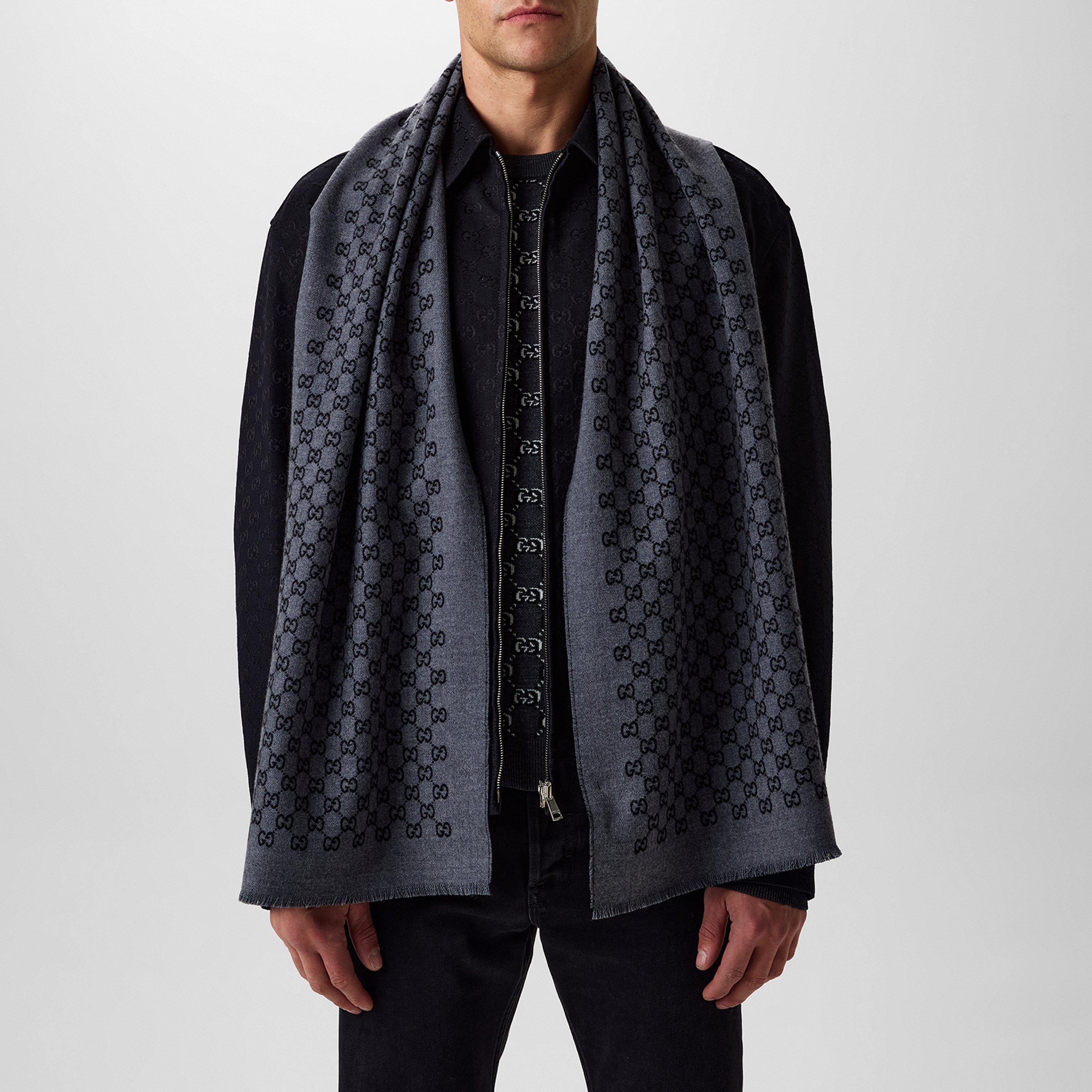 Grey/Black - Gucci - Men's GG Jacquard Wool Scarf - 2