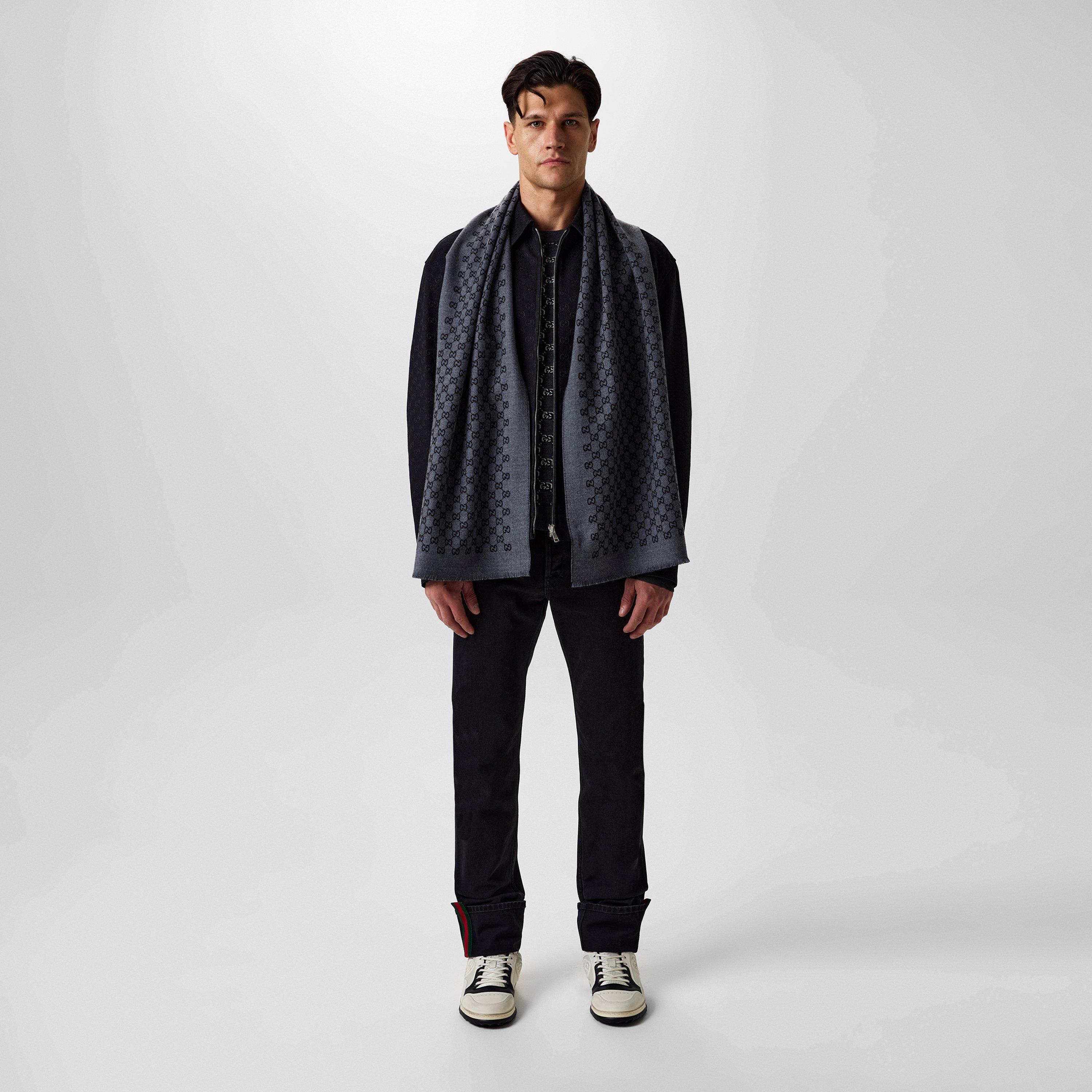 Grey/Black - Gucci - Men's GG Jacquard Wool Scarf - 7