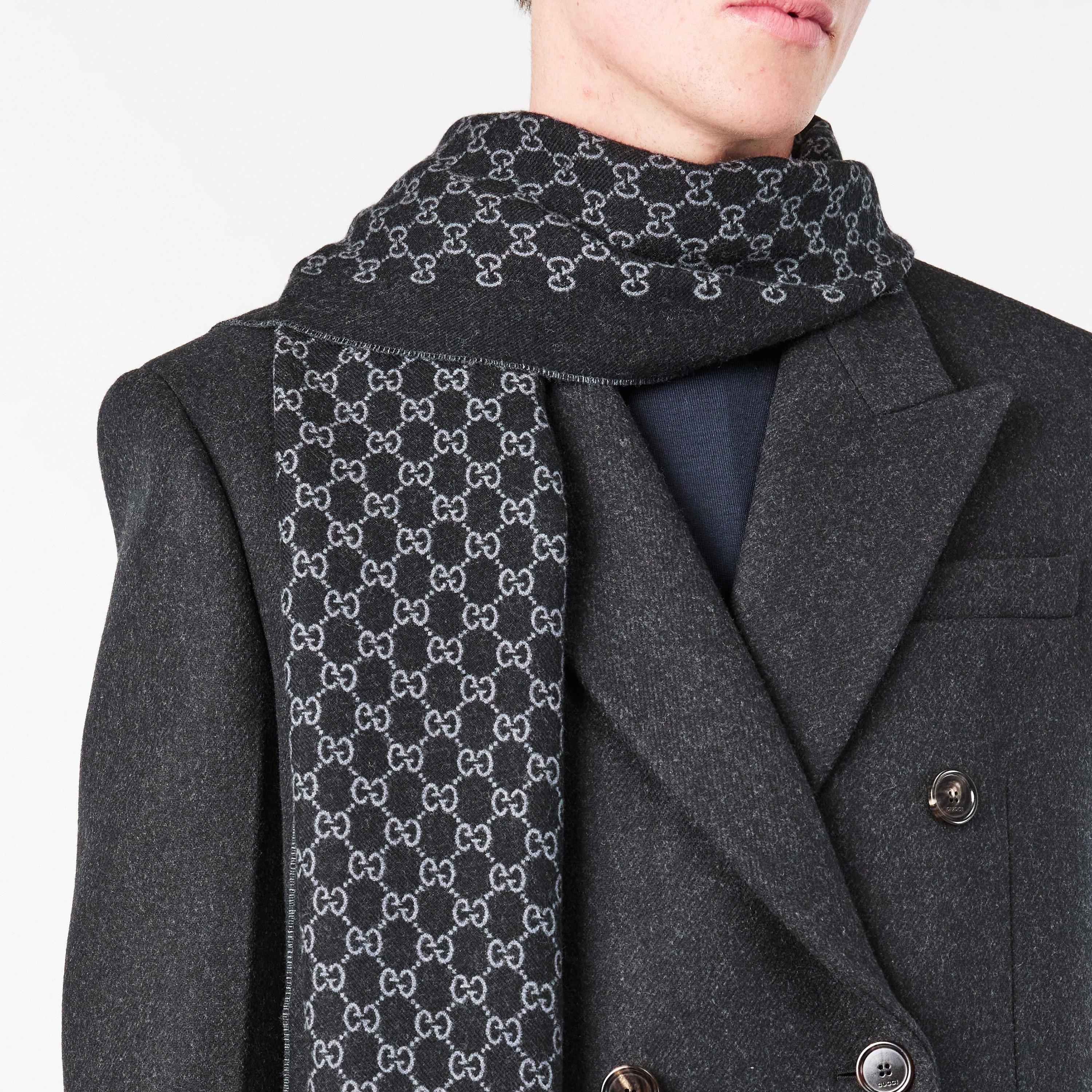 Grey/Black - Gucci - Men's GG Jacquard Wool Scarf - 3
