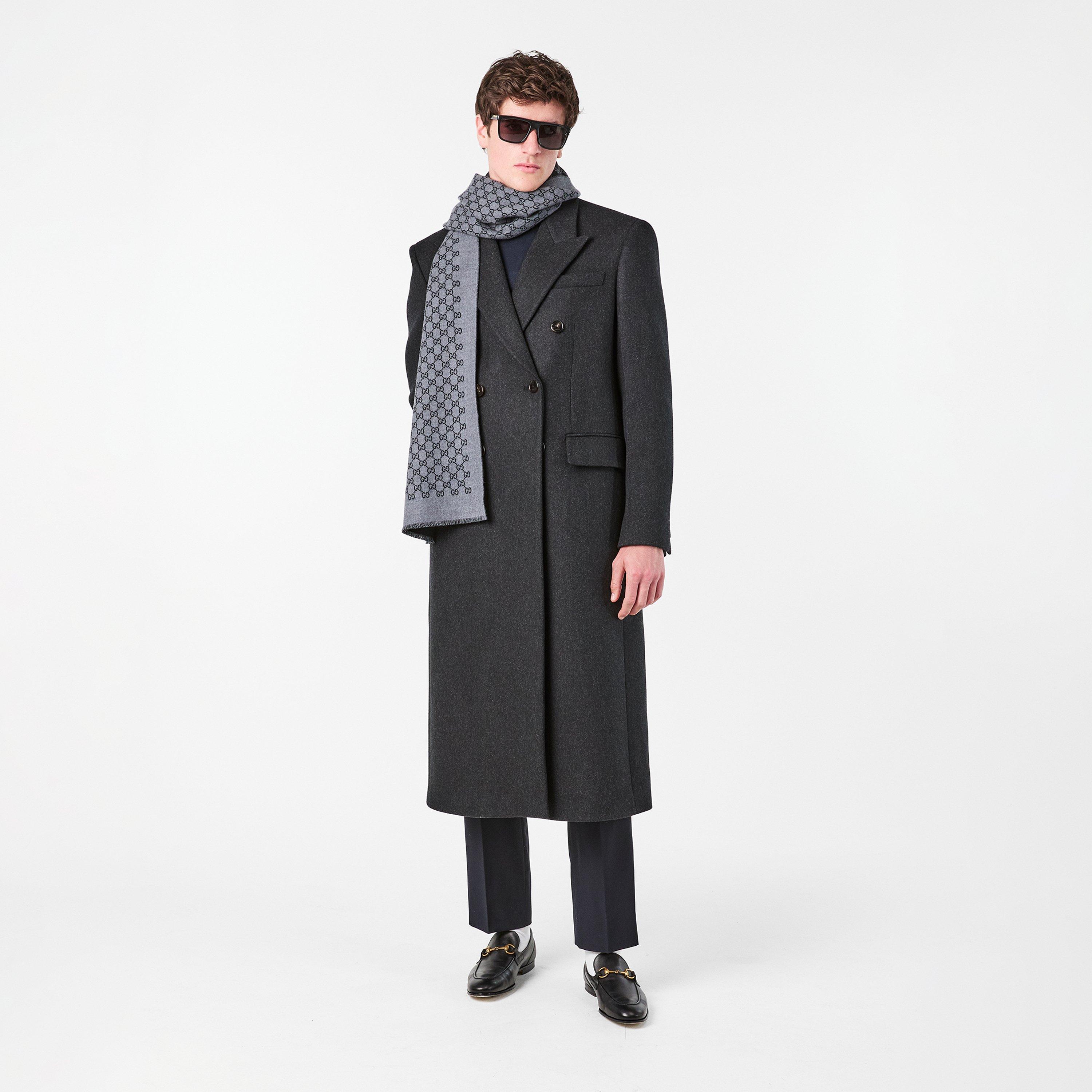 Grey/Black - Gucci - Men's GG Jacquard Wool Scarf - 6