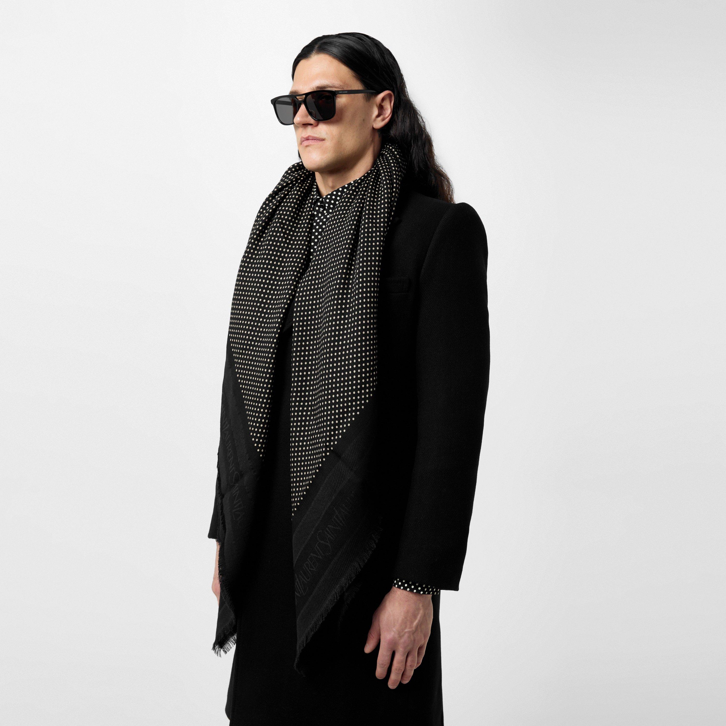 Black/Ivory - Saint Laurent - Square Dotted Jacquard Scarf - 2