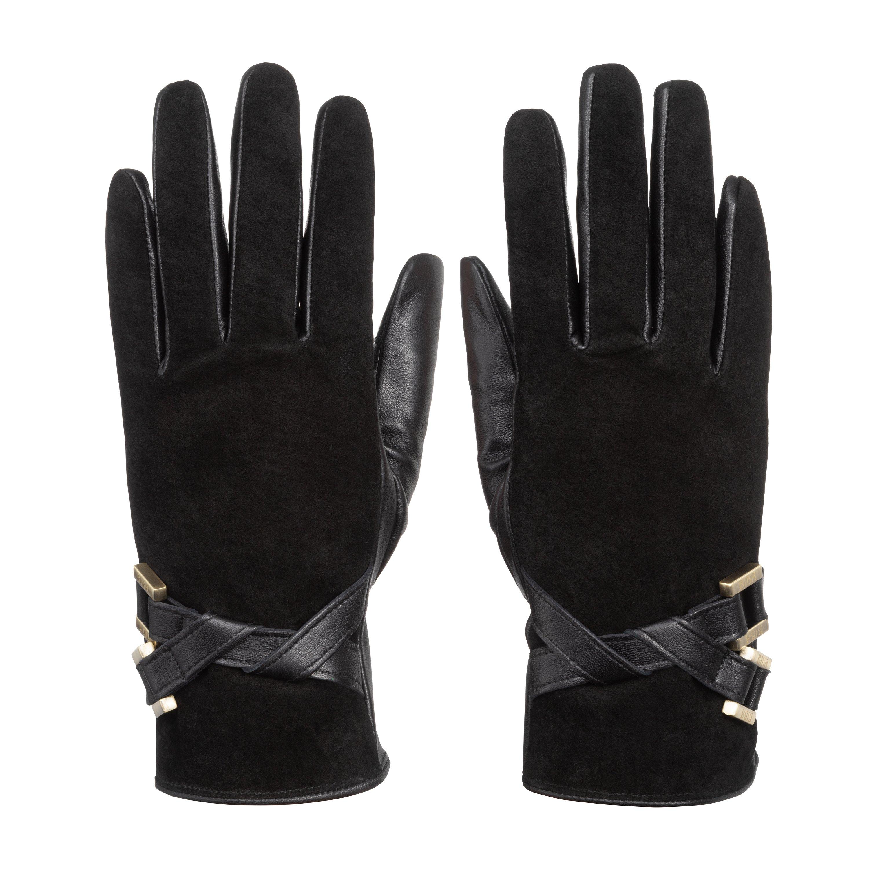 Zwart - Biba - Biba Suede Leather Mix Gloves - 1
