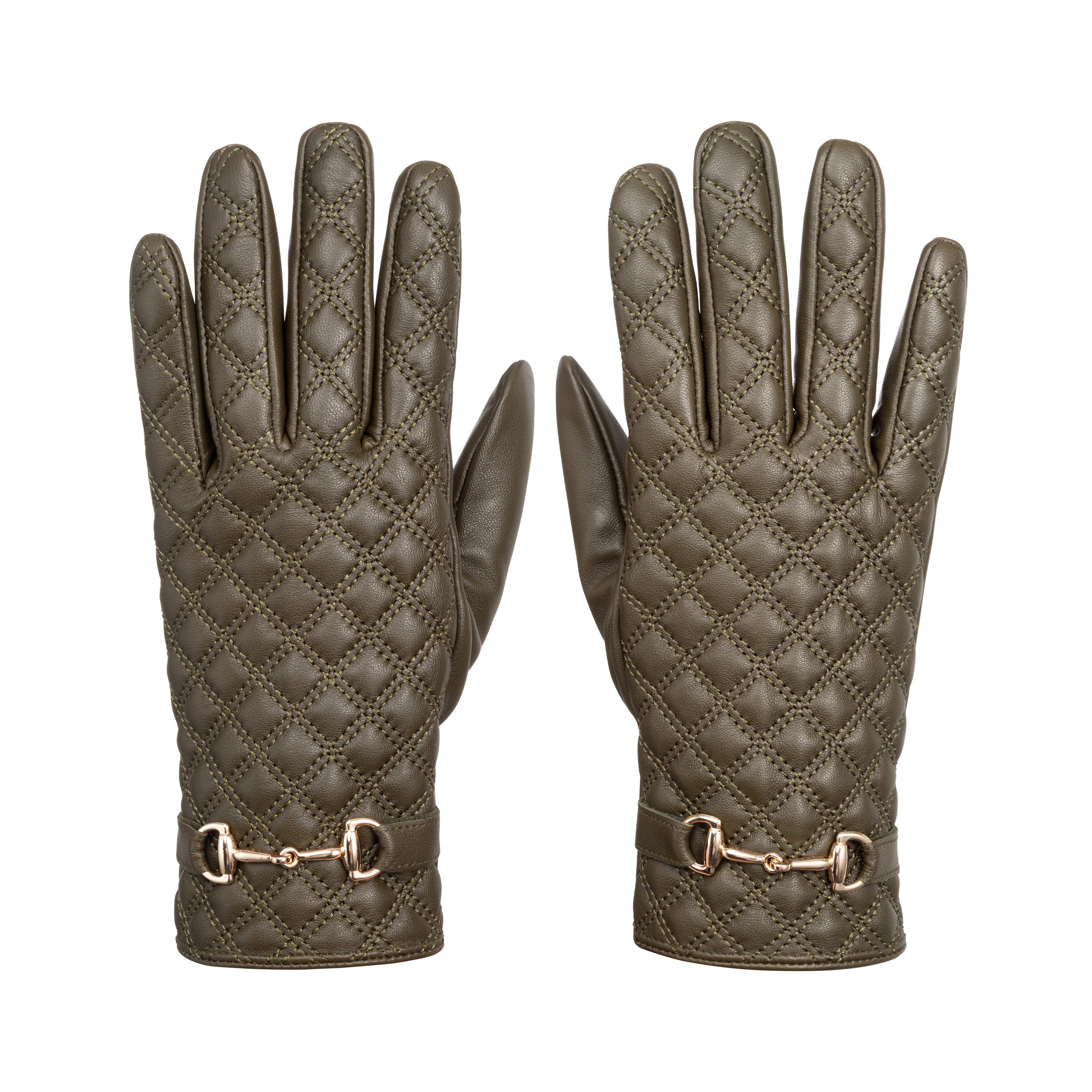 Khaki - Biba - Quilted Leather Gloves - 1