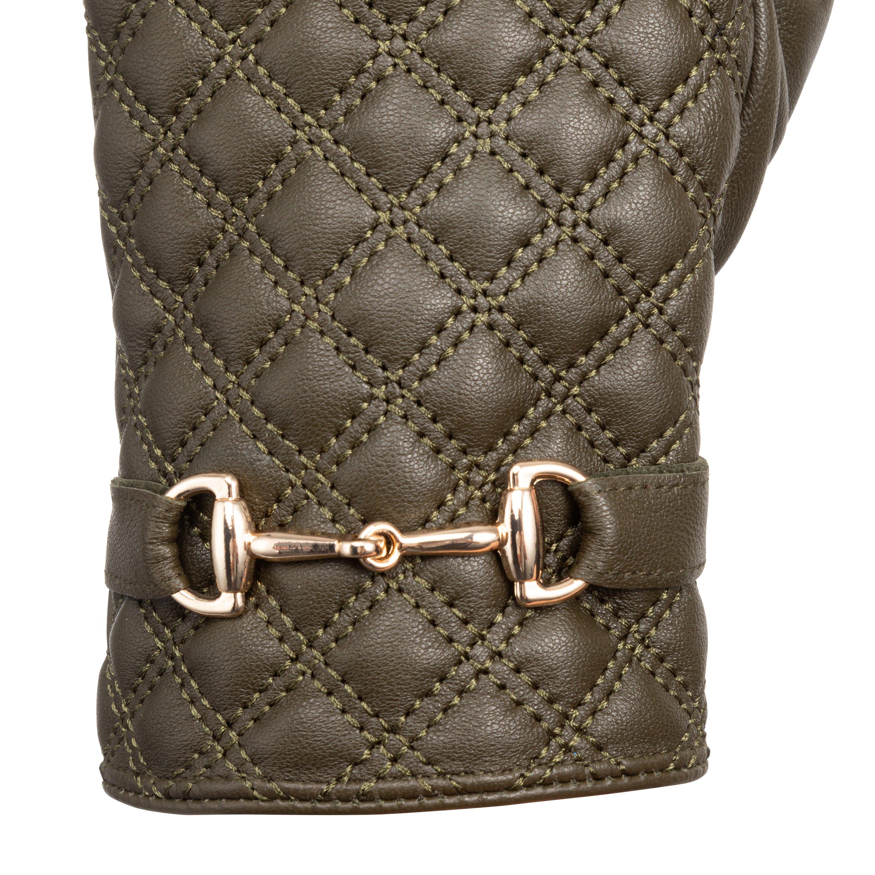 Khaki - Biba - Quilted Leather Gloves - 3