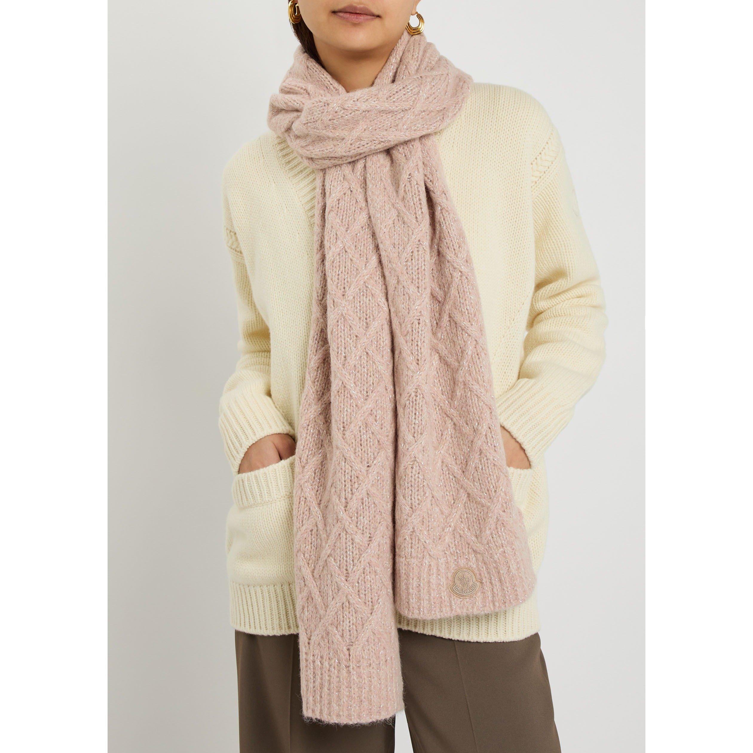 PINK - Moncler - Women's Aran Alpaca-Blend Knitted Scarf - 2