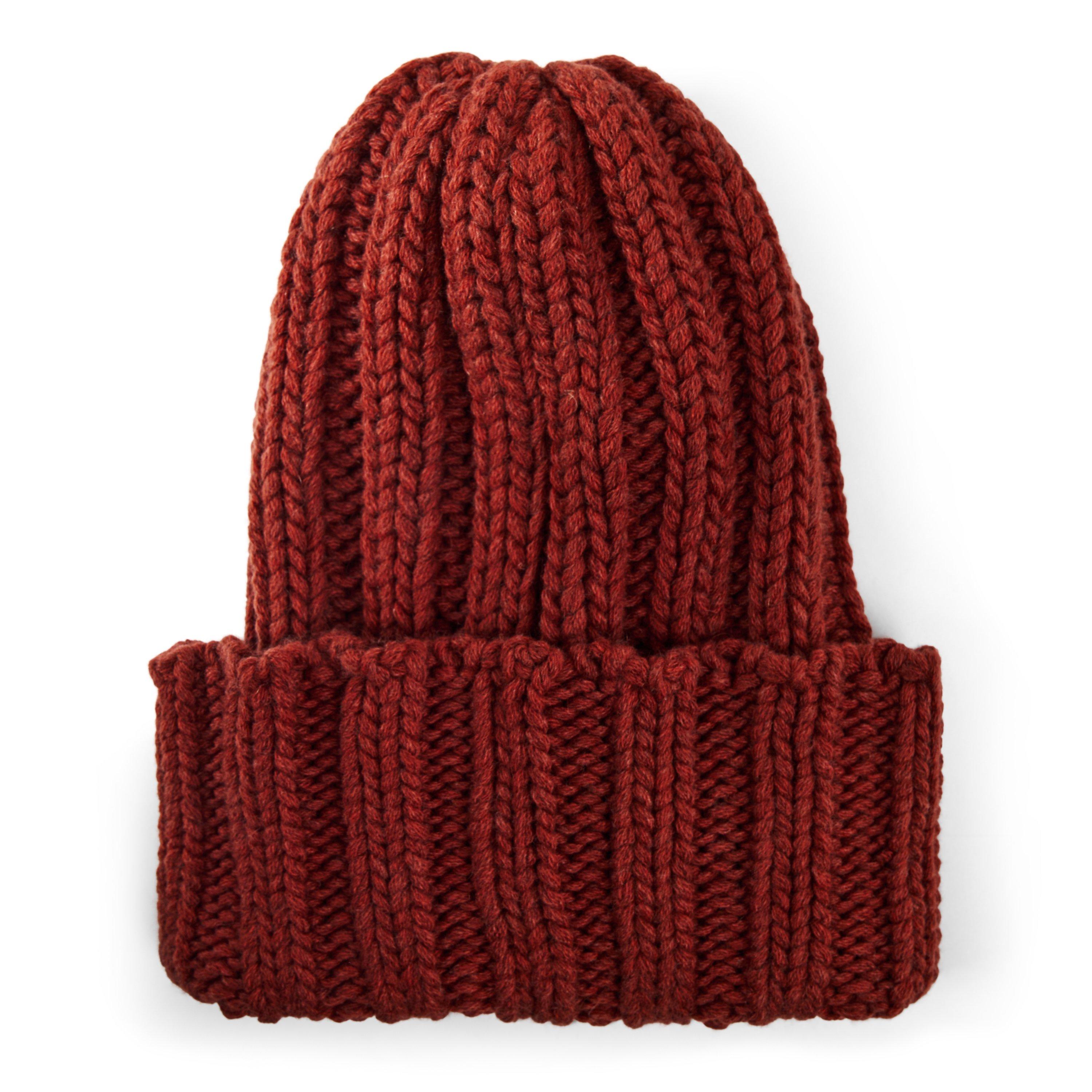 RED - Unknown - Women's Ribbed Turn-Up Cashmere Beanie - 1