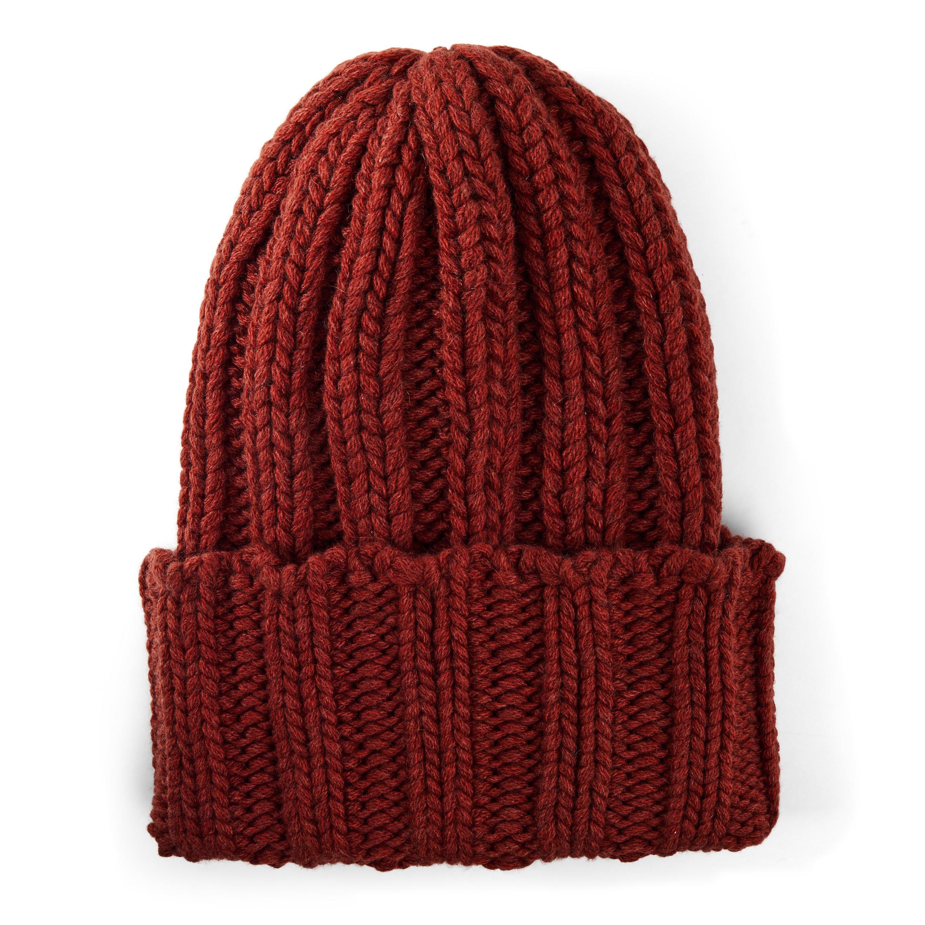 RED - Unknown - Women's Ribbed Turn-Up Cashmere Beanie - 2