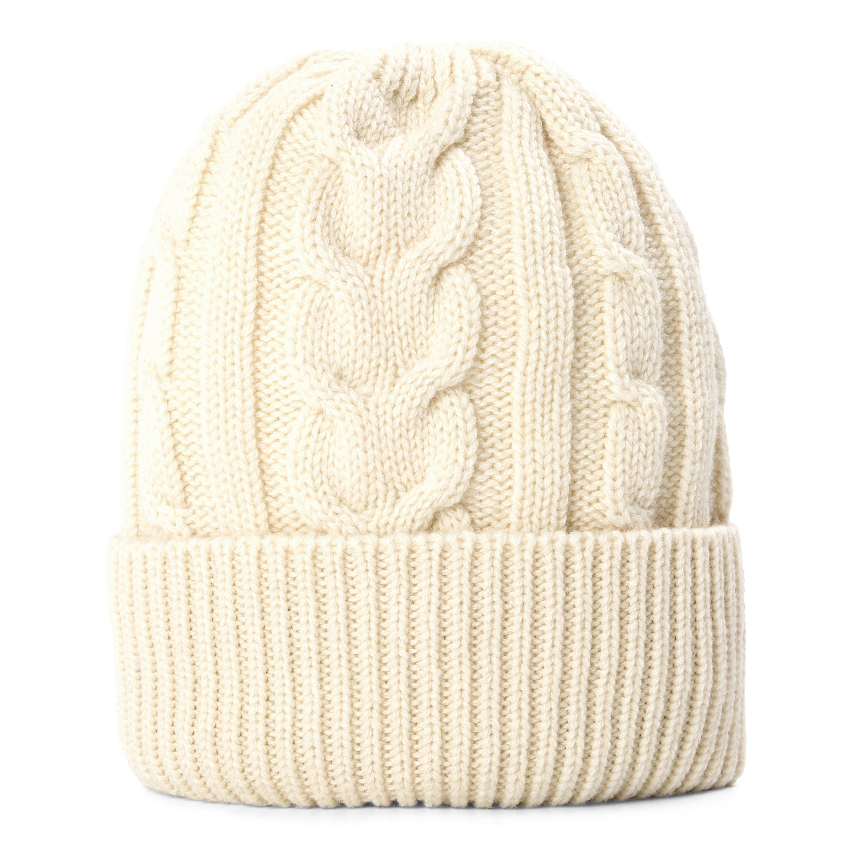 WHITE - Unknown - Women's Cable Stitch Cashmere Beanie - 1