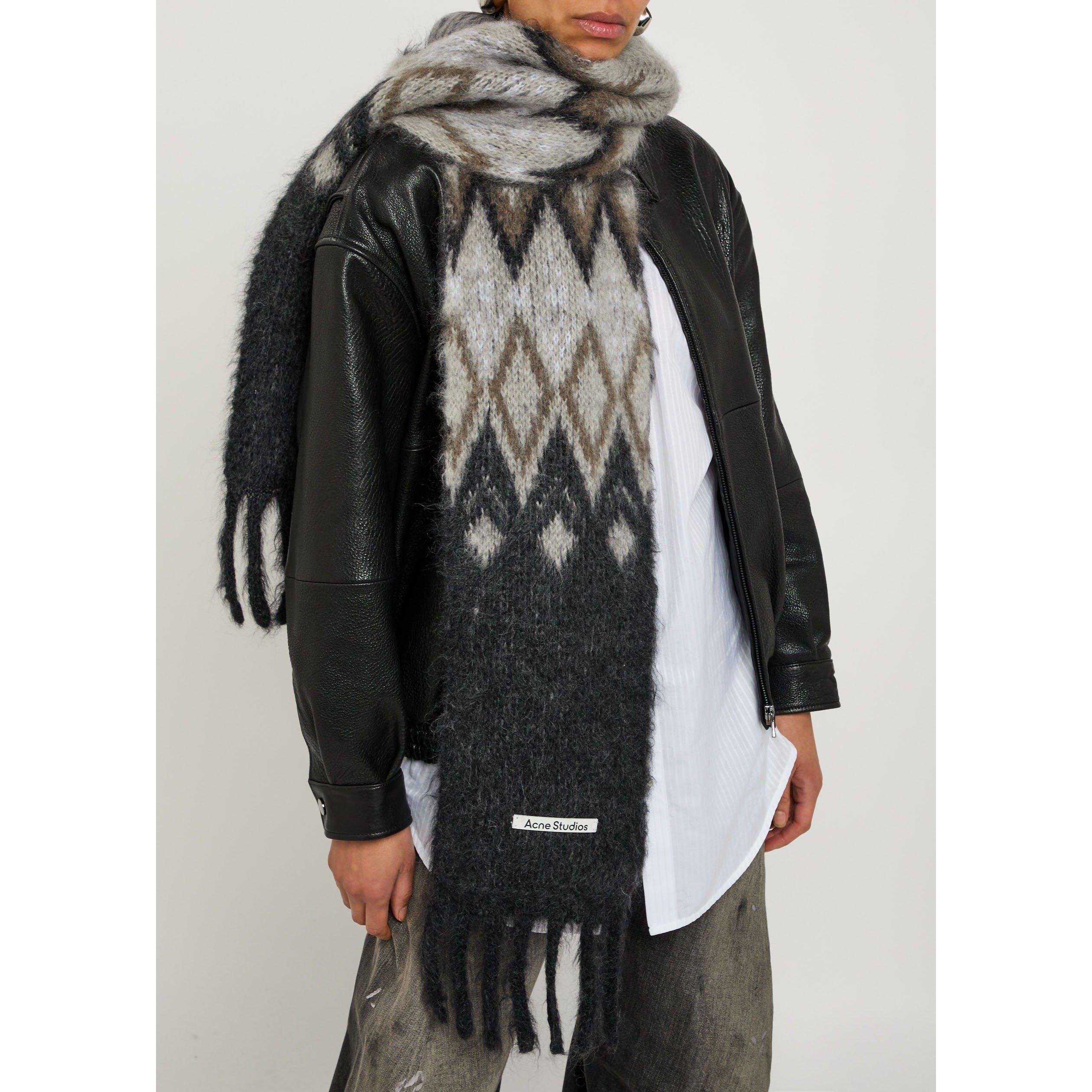GREY - Acne Studios - Women's Hooded Zigzag Wool Scarf - 2