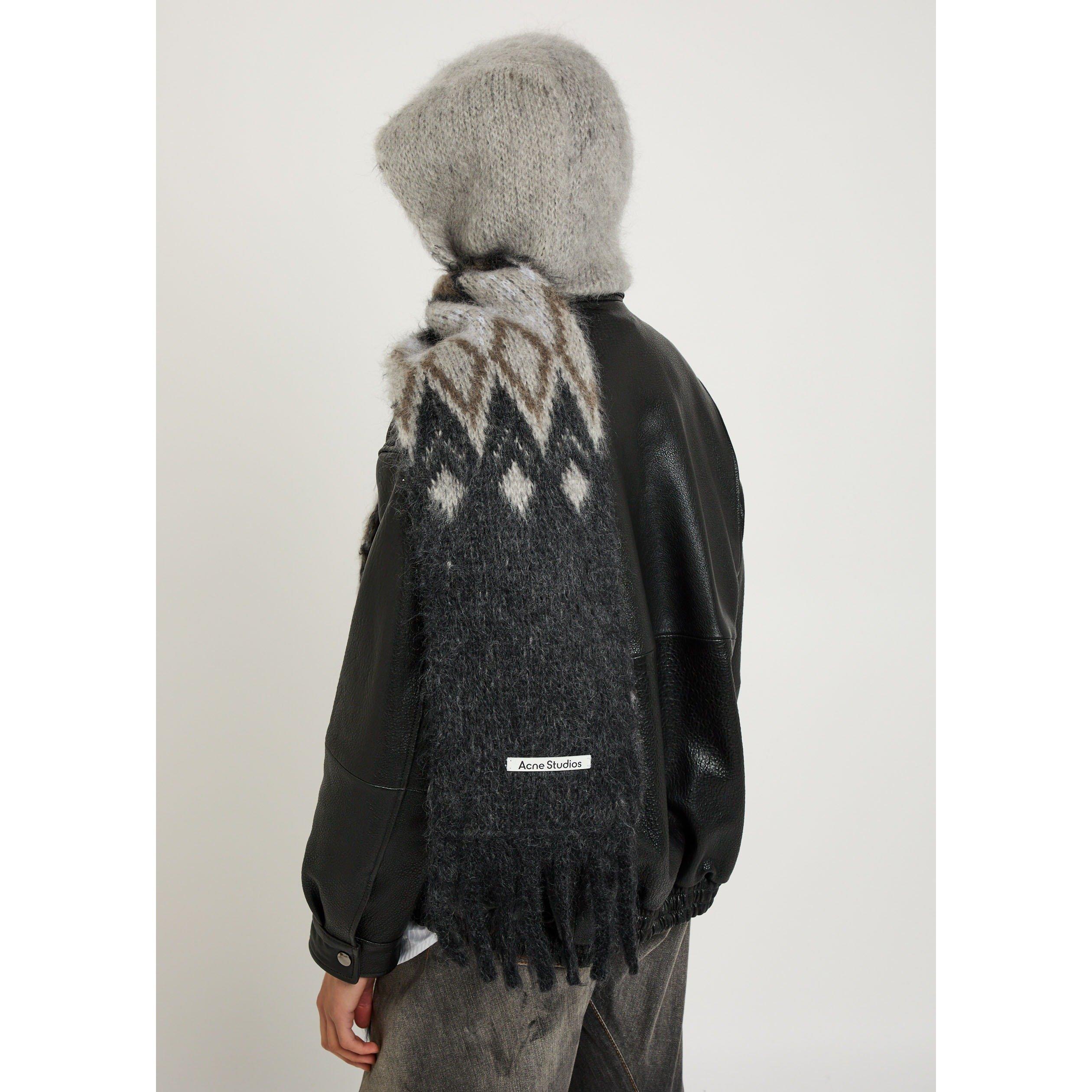 GREY - Acne Studios - Women's Hooded Zigzag Wool Scarf - 4