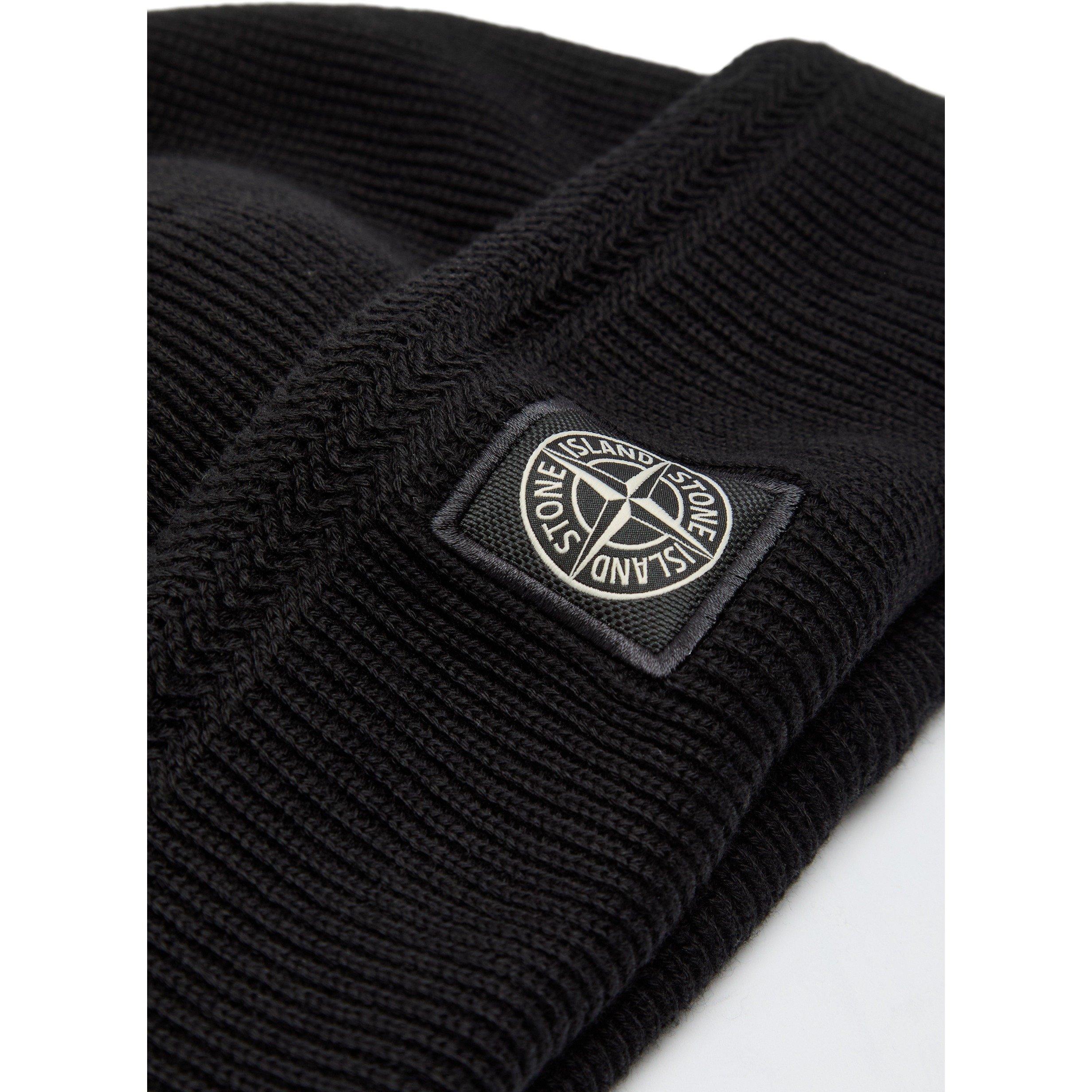 BLACK - Stone Island - Men's Compass Cotton Beanie - 3