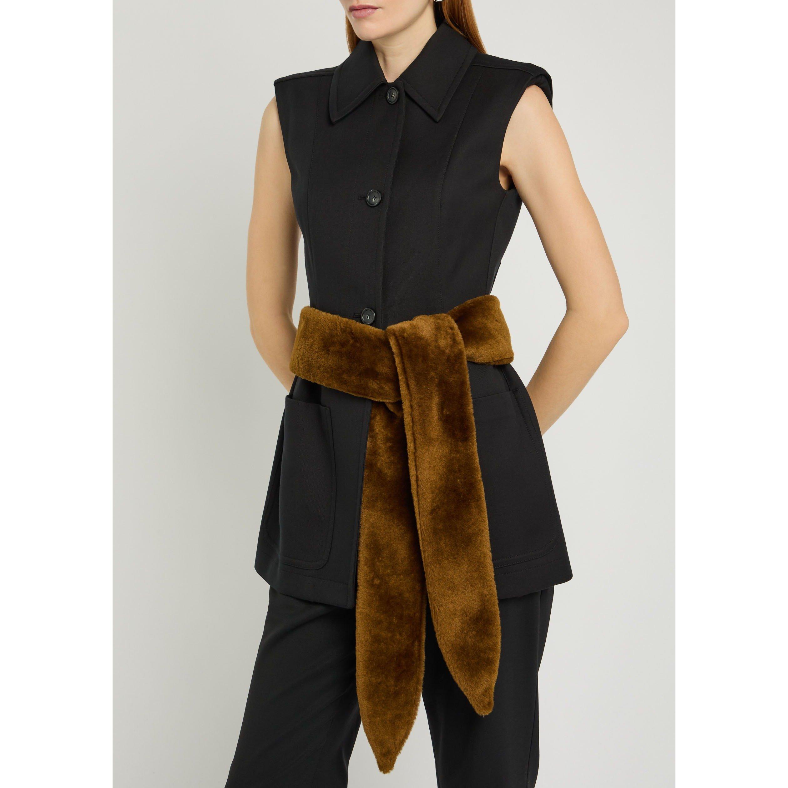 BROWN - Nour Hammour - Women's Sash Shearling Scarf - 2