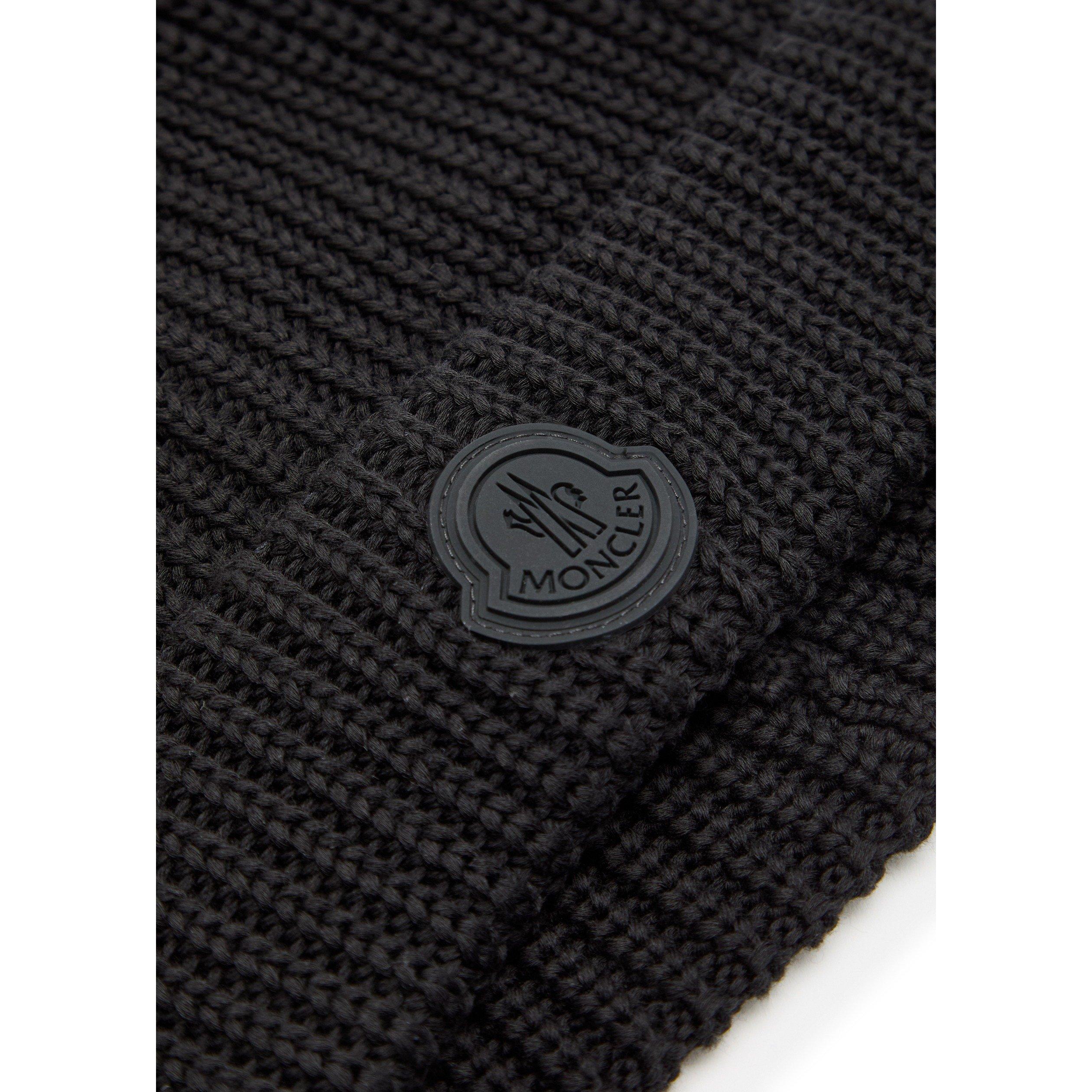 BLACK - Moncler - Men's Cotton Logo Beanie - 3
