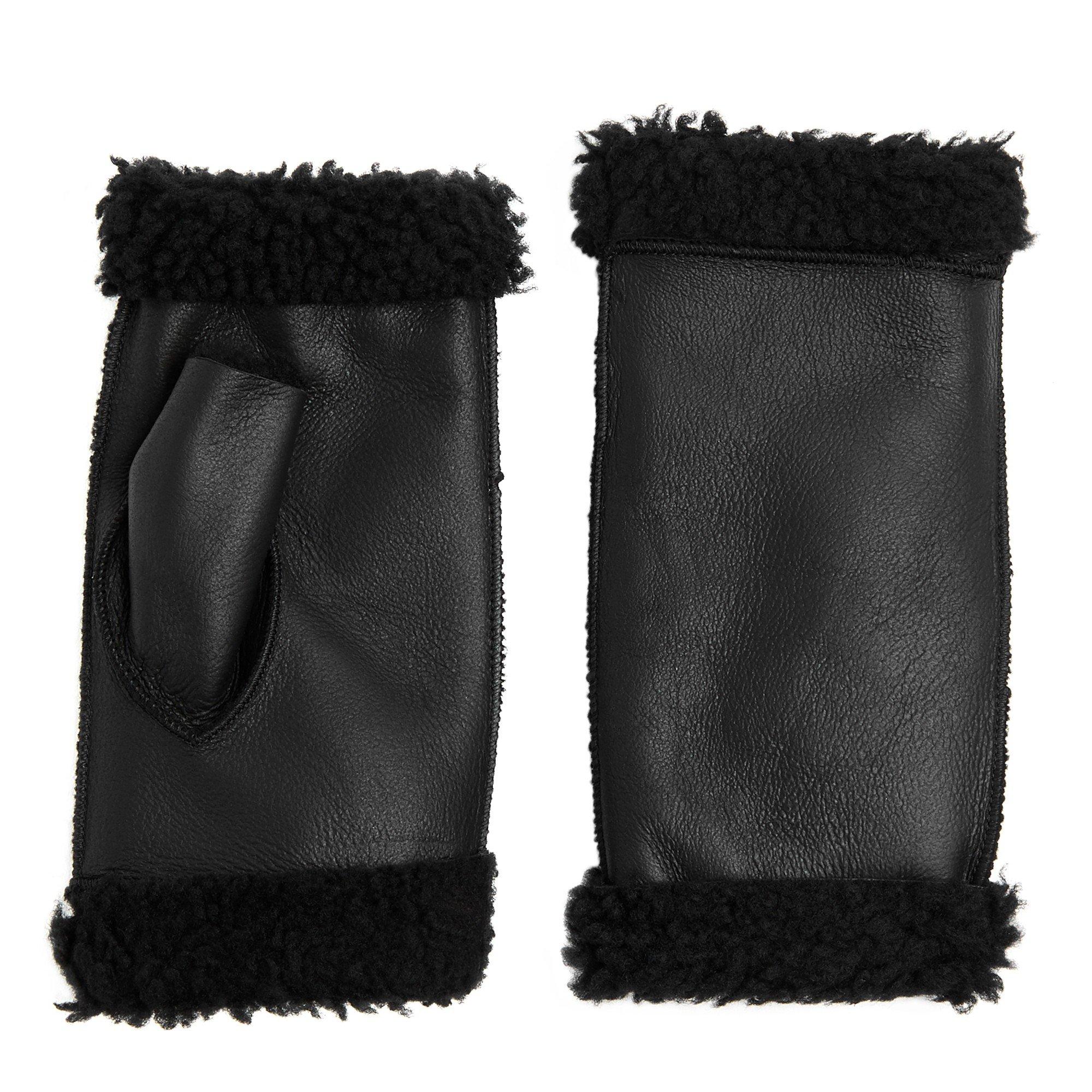 BLACK - Dents - VERA FINGERLESS SHEEPSKIN MITT - 1