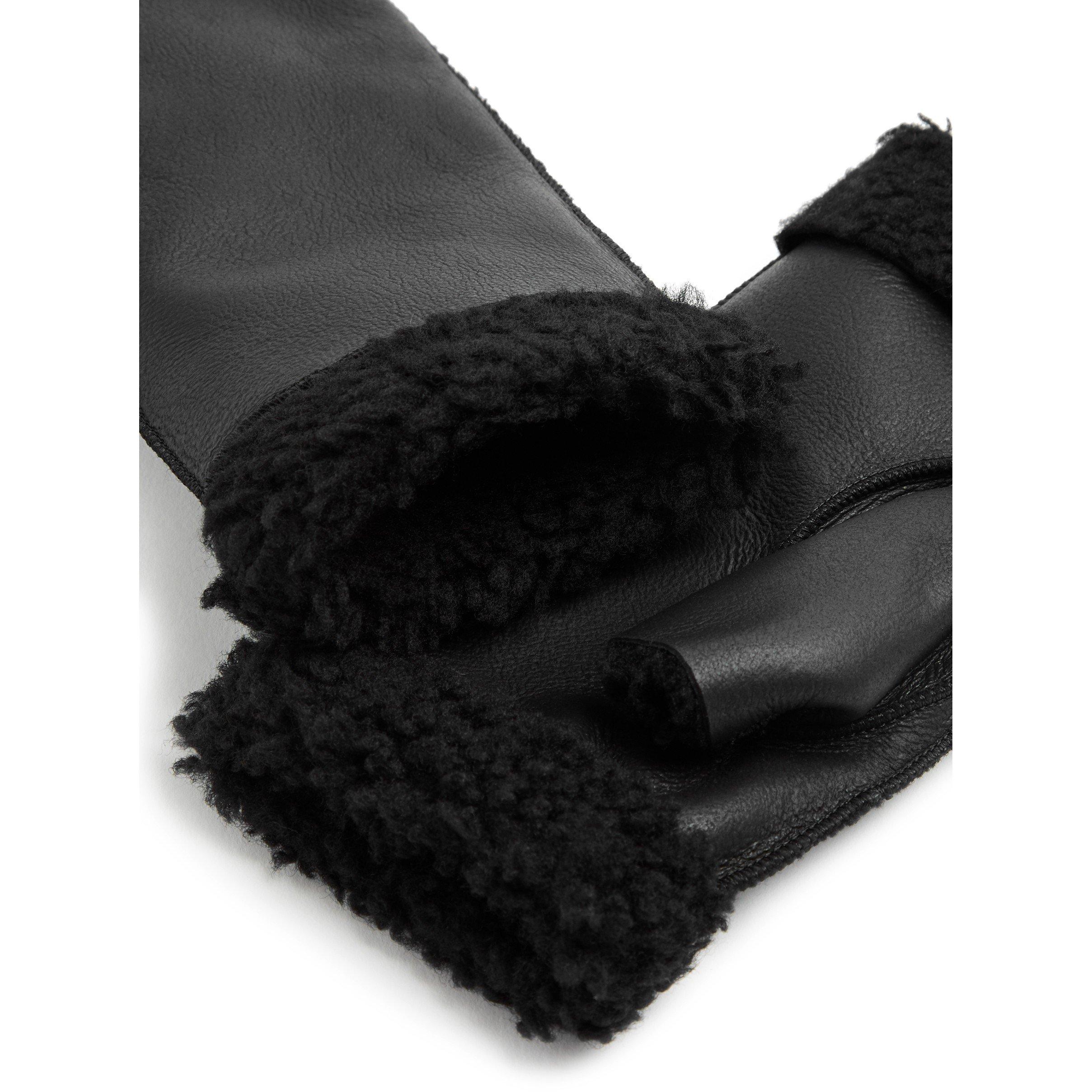 BLACK - Dents - VERA FINGERLESS SHEEPSKIN MITT - 2