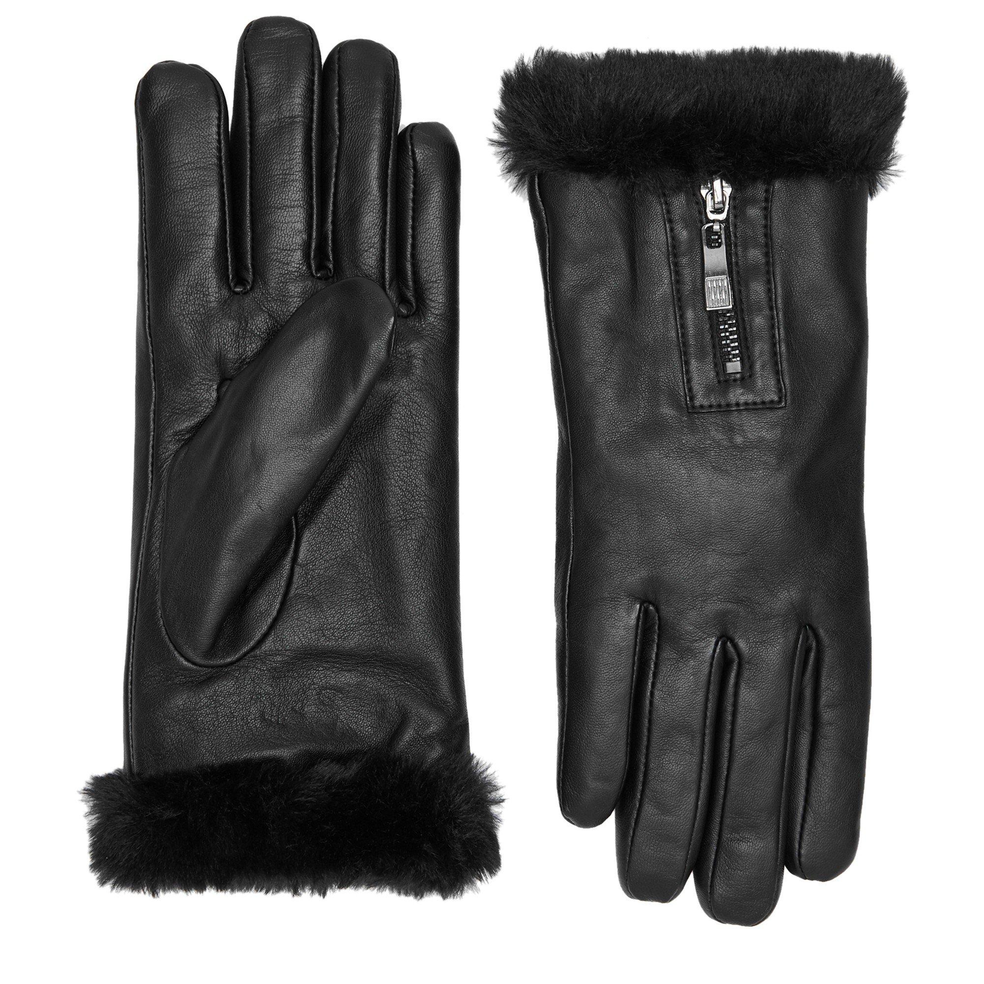 BLACK - Dents - YASMIN ZIP LEATHER FAUX FUR CU - 1