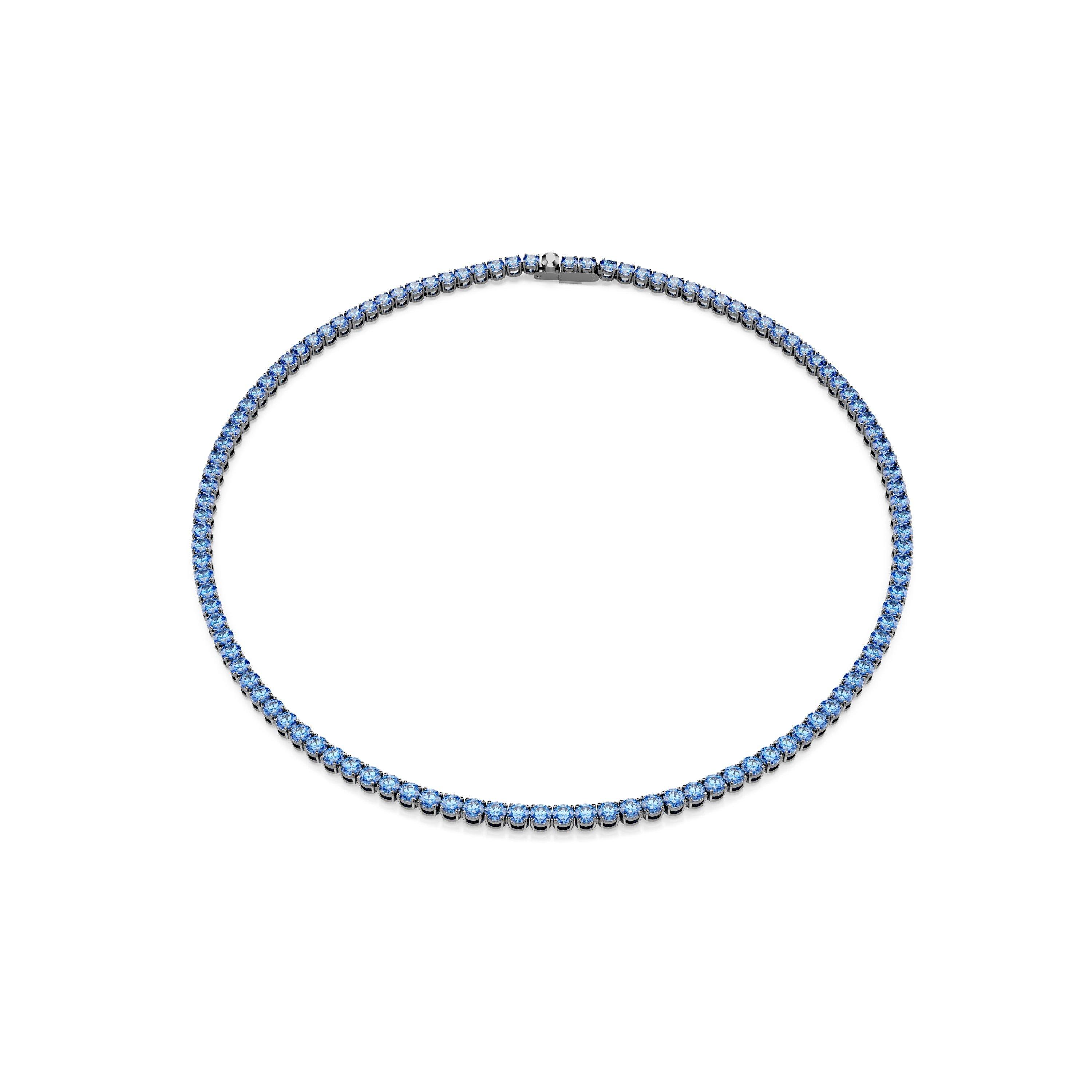 Swarovski Unisex Blue Matrix Tennis Necklace, Round Cut, Ruthenium Plated - Image 3