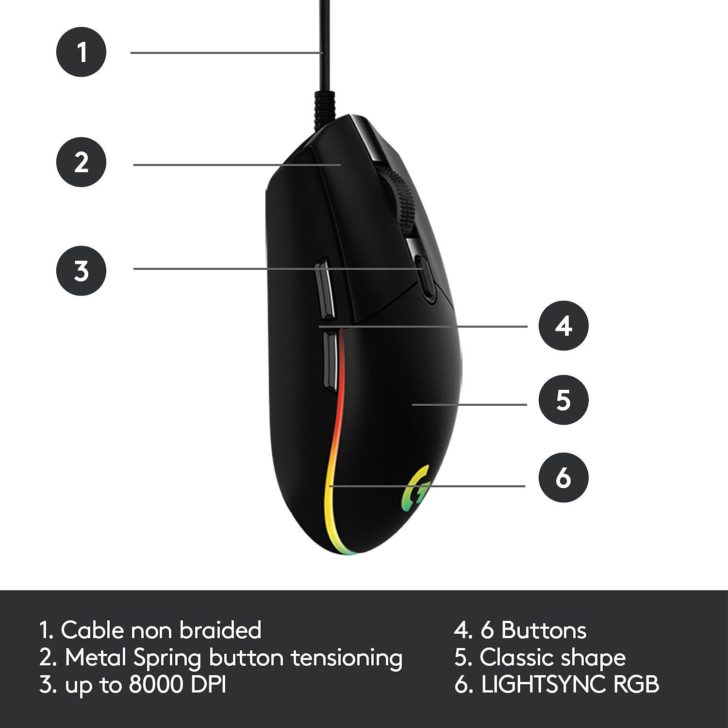 Sort - Logitech - G203 Lightsync Gaming Mouse - 8