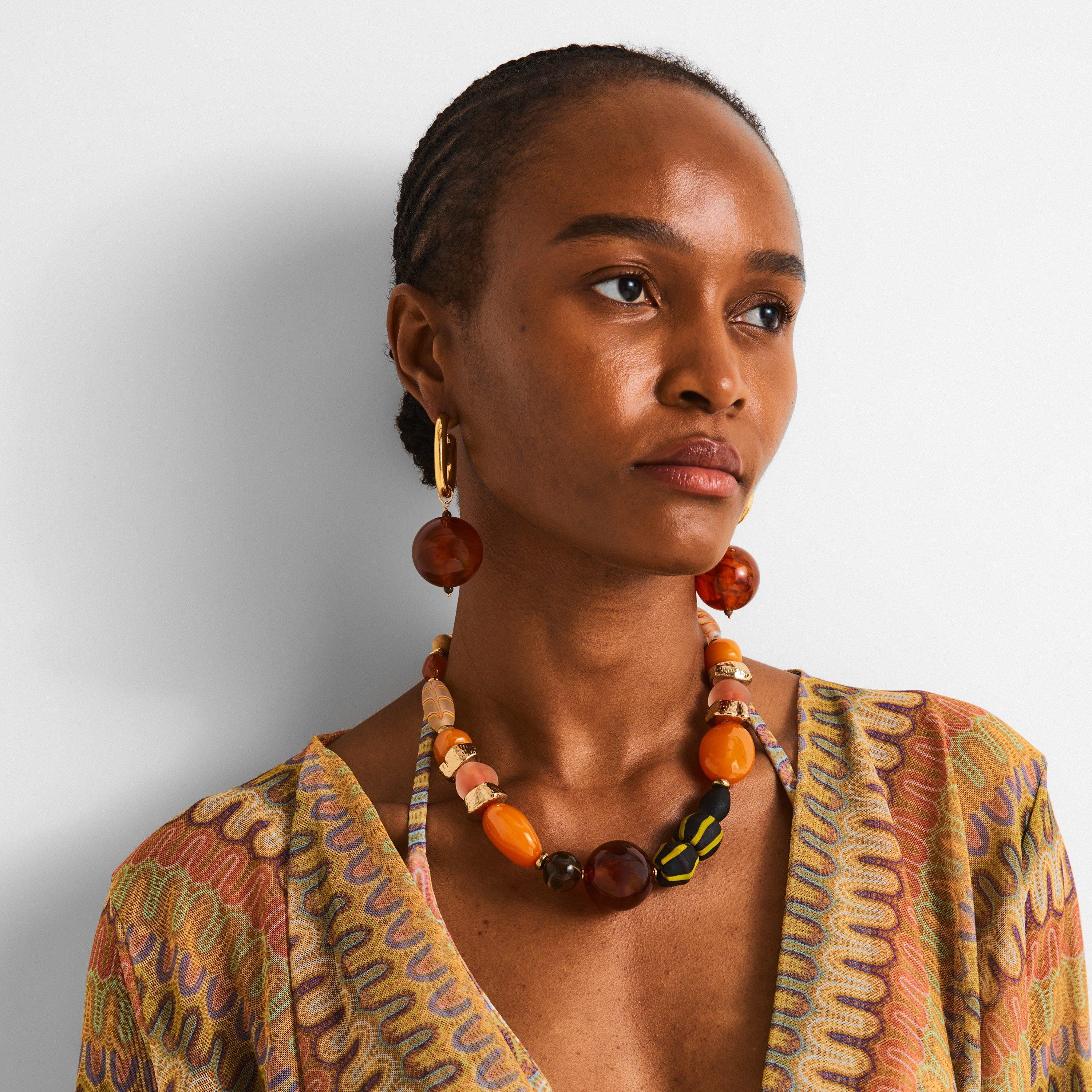 Orange - Desierto - Women's Breton Bead Necklace - 3