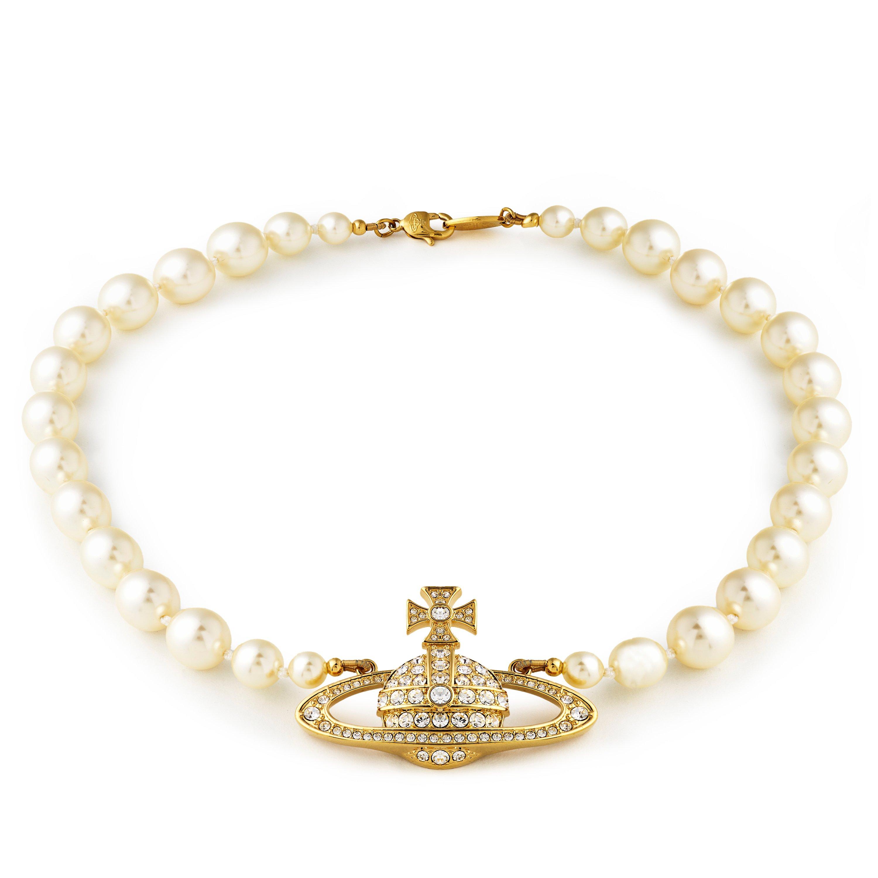 Gold/Crm R202 - Vivienne Westwood - Women's One Row Pearl Bas Relief Choker Necklace - 2