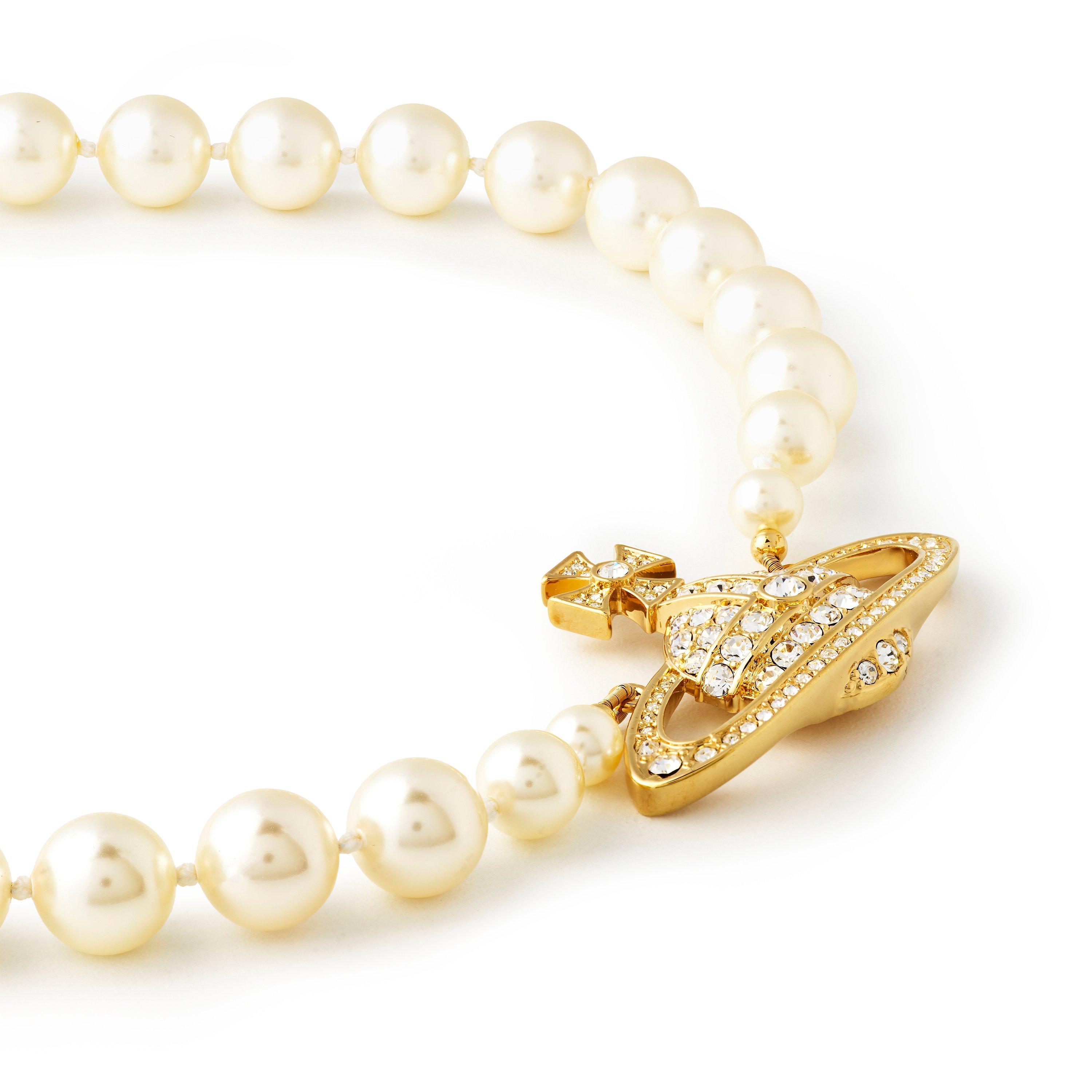 Gold/Crm R202 - Vivienne Westwood - Women's One Row Pearl Bas Relief Choker Necklace - 3