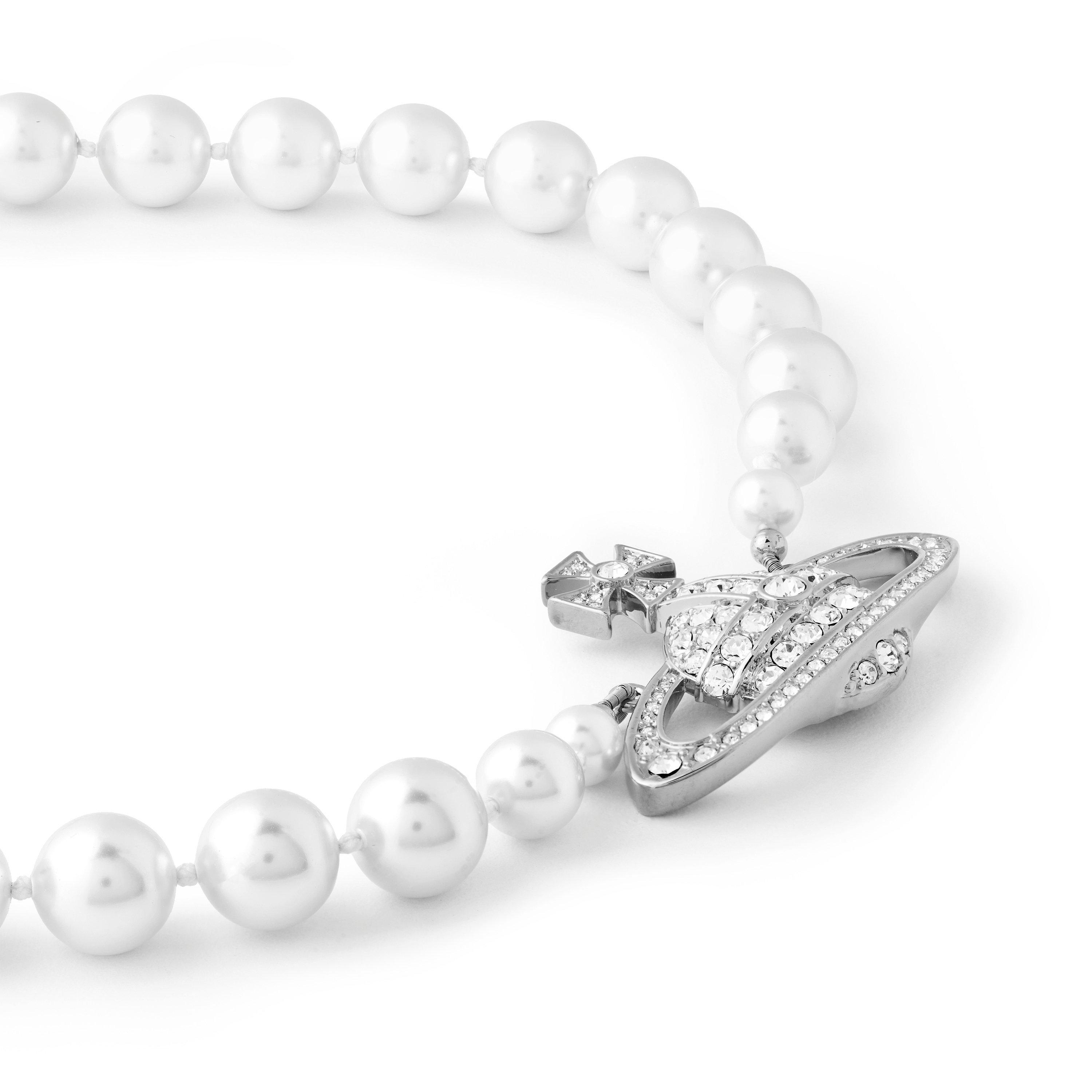 Plat/Crm P104 - Vivienne Westwood - Women's One Row Pearl Bas Relief Choker Necklace - 2