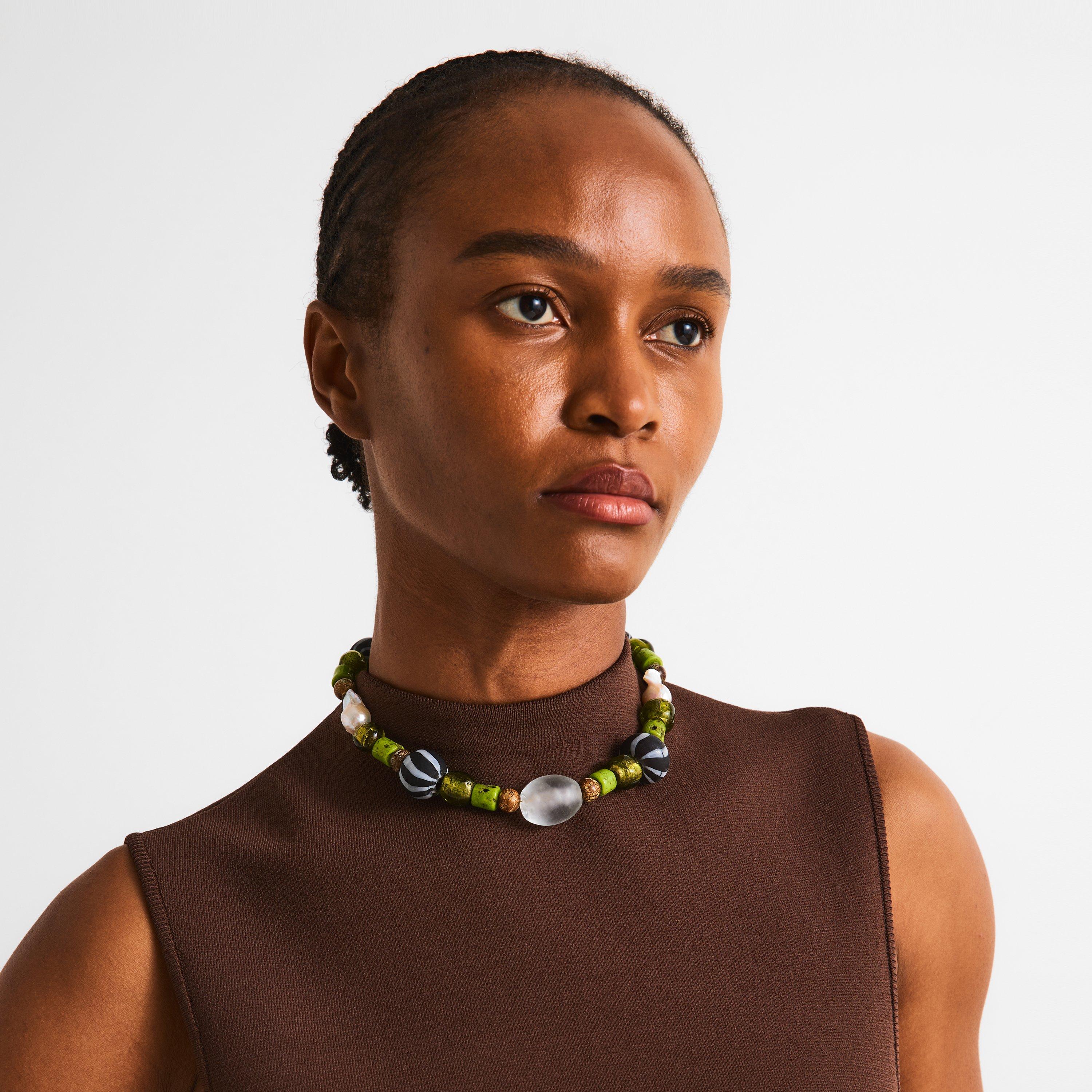 Green/Pearl - Desierto - Women's Elena Ceramic Bead Necklace - 3