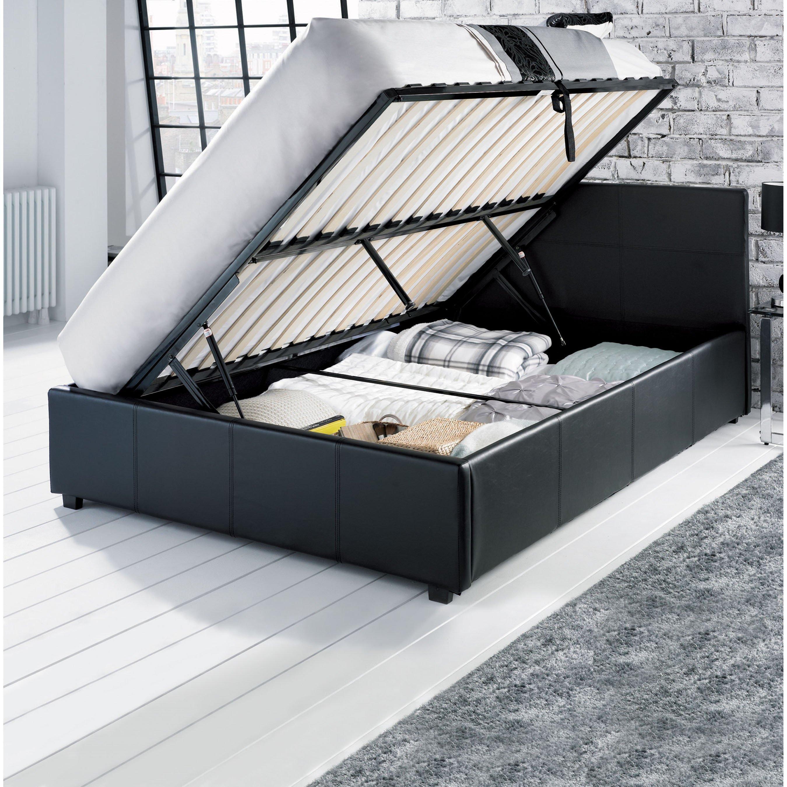 Black - GFW - Side Lift Ottoman Storage Bed 120cm with Mattress