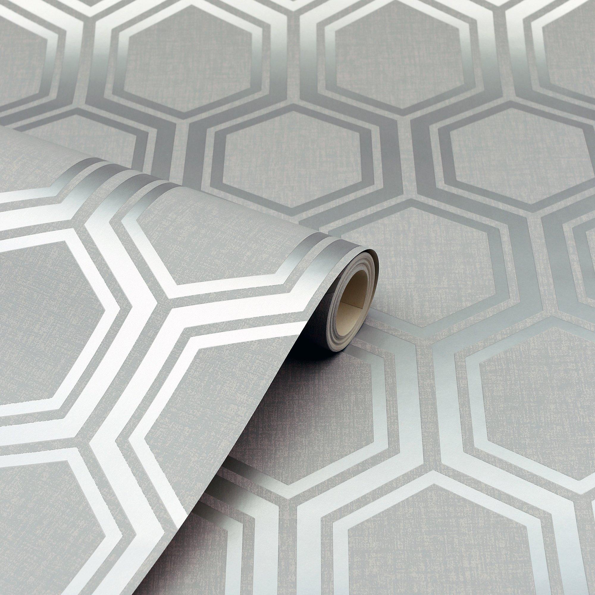 Silv grey - Arthouse - Luxe Hexagon Wallpaper Si - 2