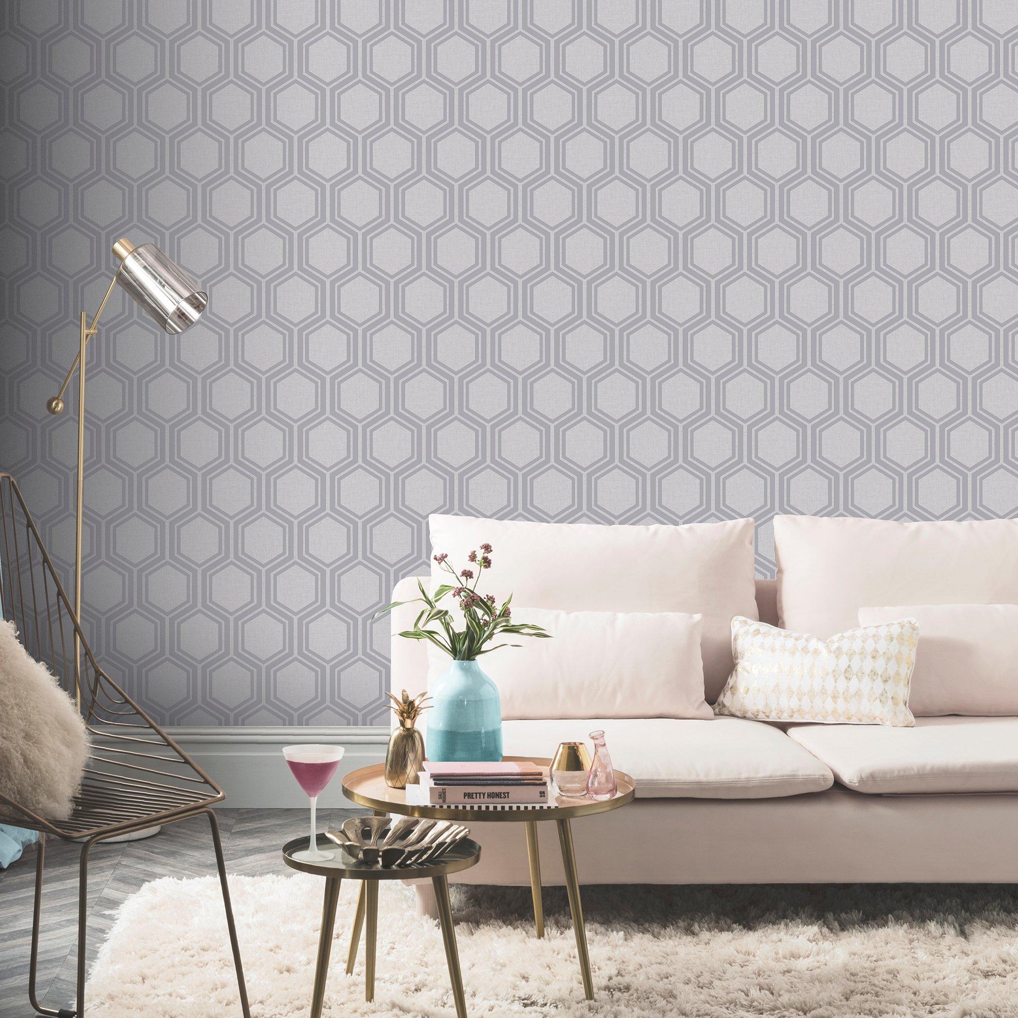 Silv grey - Arthouse - Luxe Hexagon Wallpaper Si - 3