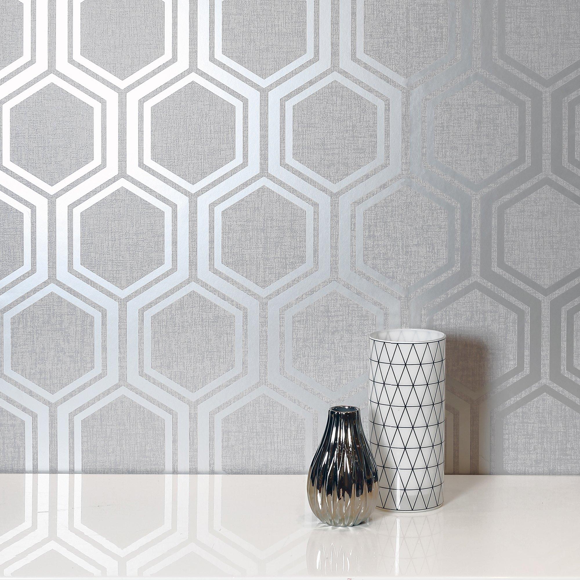 Silv grey - Arthouse - Luxe Hexagon Wallpaper Si - 4