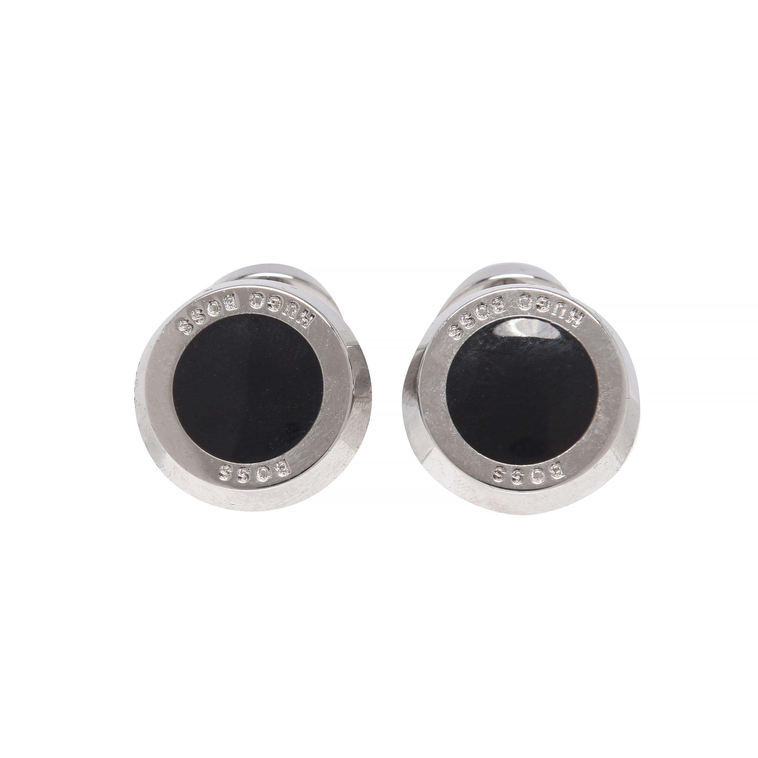 Black - Boss - Men's Simony Polished Silver-Tone Cufflinks - 1