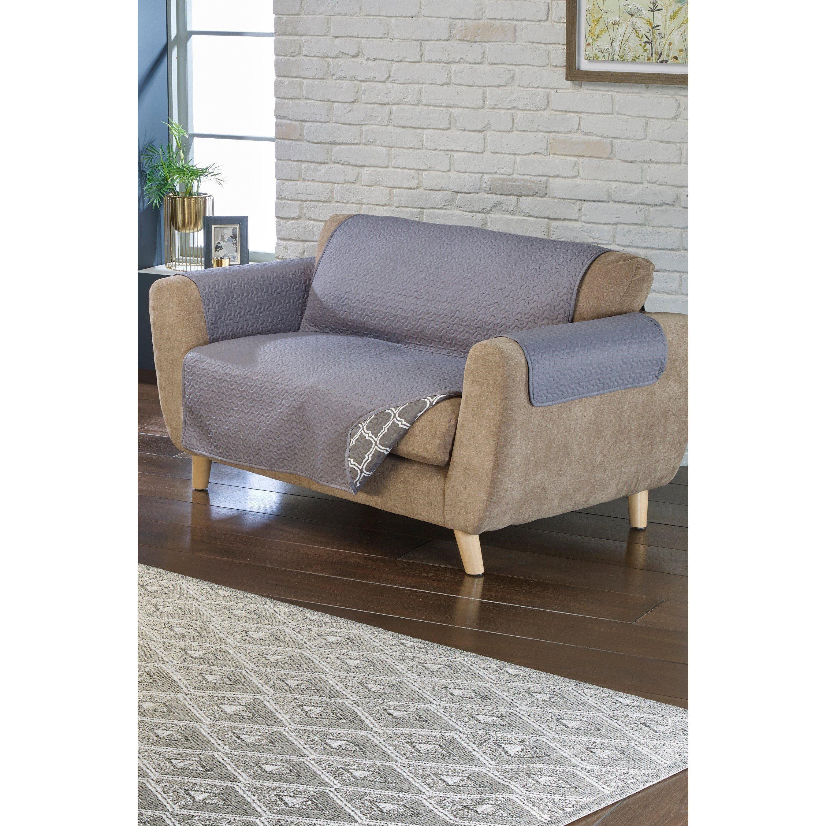 Grey - Homelife - Reversible Quilted Geo Print Furniture Protector - 2