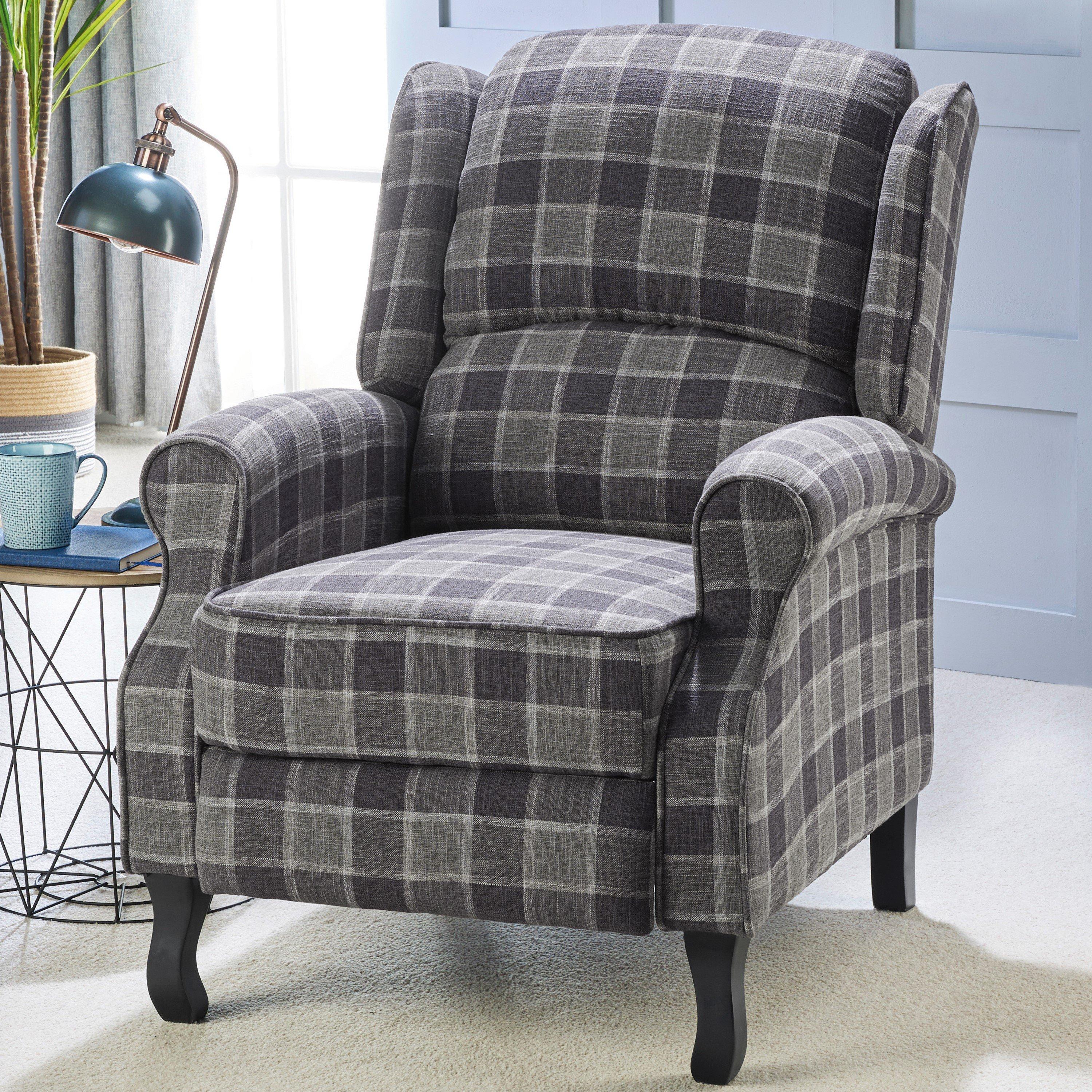 Grey/Grey - Homelife - Classic Recliner with White Check - 1
