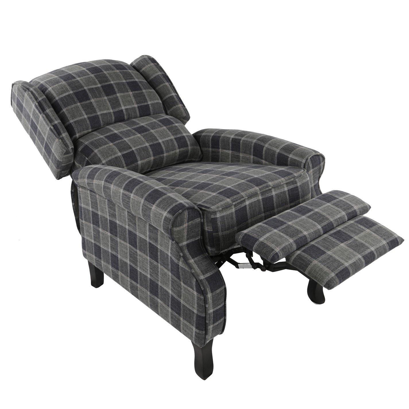 Grey/Grey - Homelife - Classic Recliner with White Check - 2