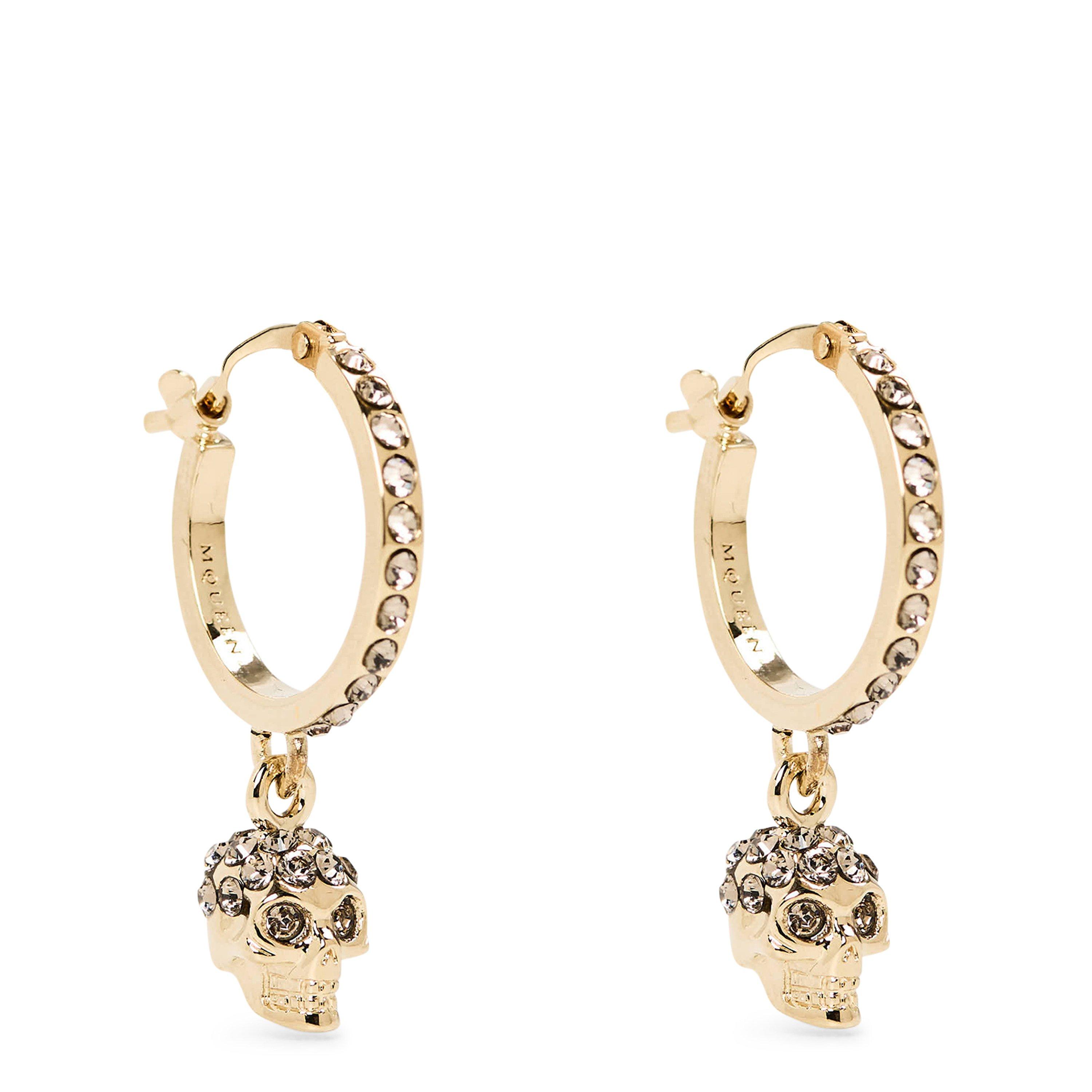 Gld Gry Crystal - Alexander McQueen - Women's Skull Pave Hoop Earrings - 1