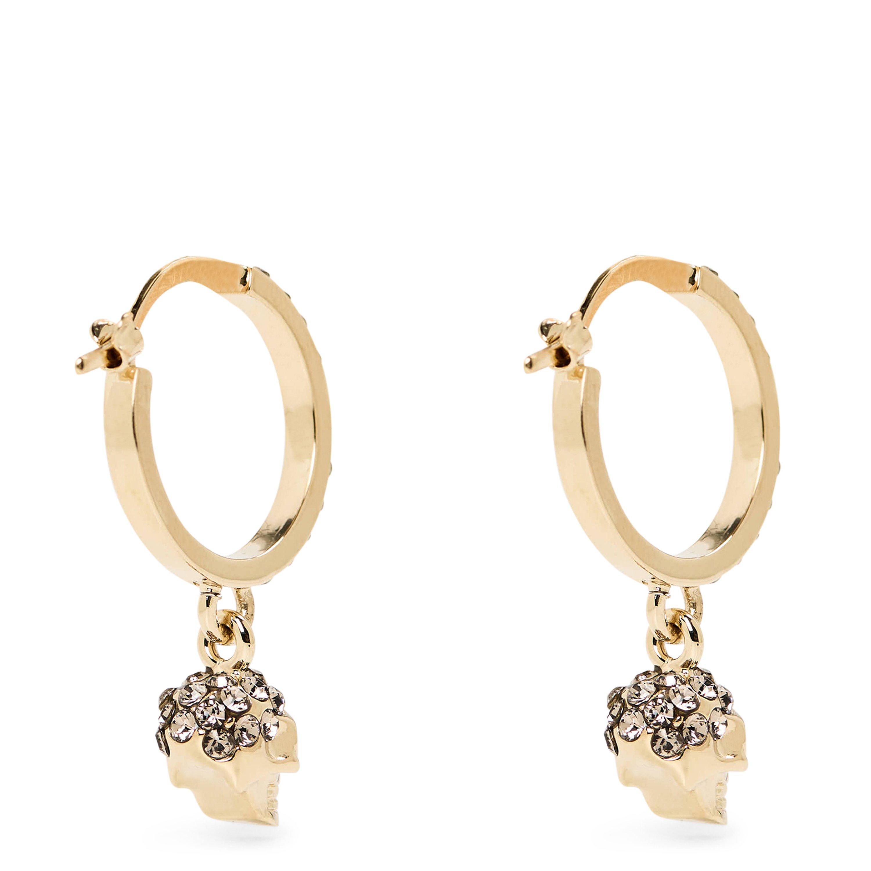 Gld Gry Crystal - Alexander McQueen - Women's Skull Pave Hoop Earrings - 2