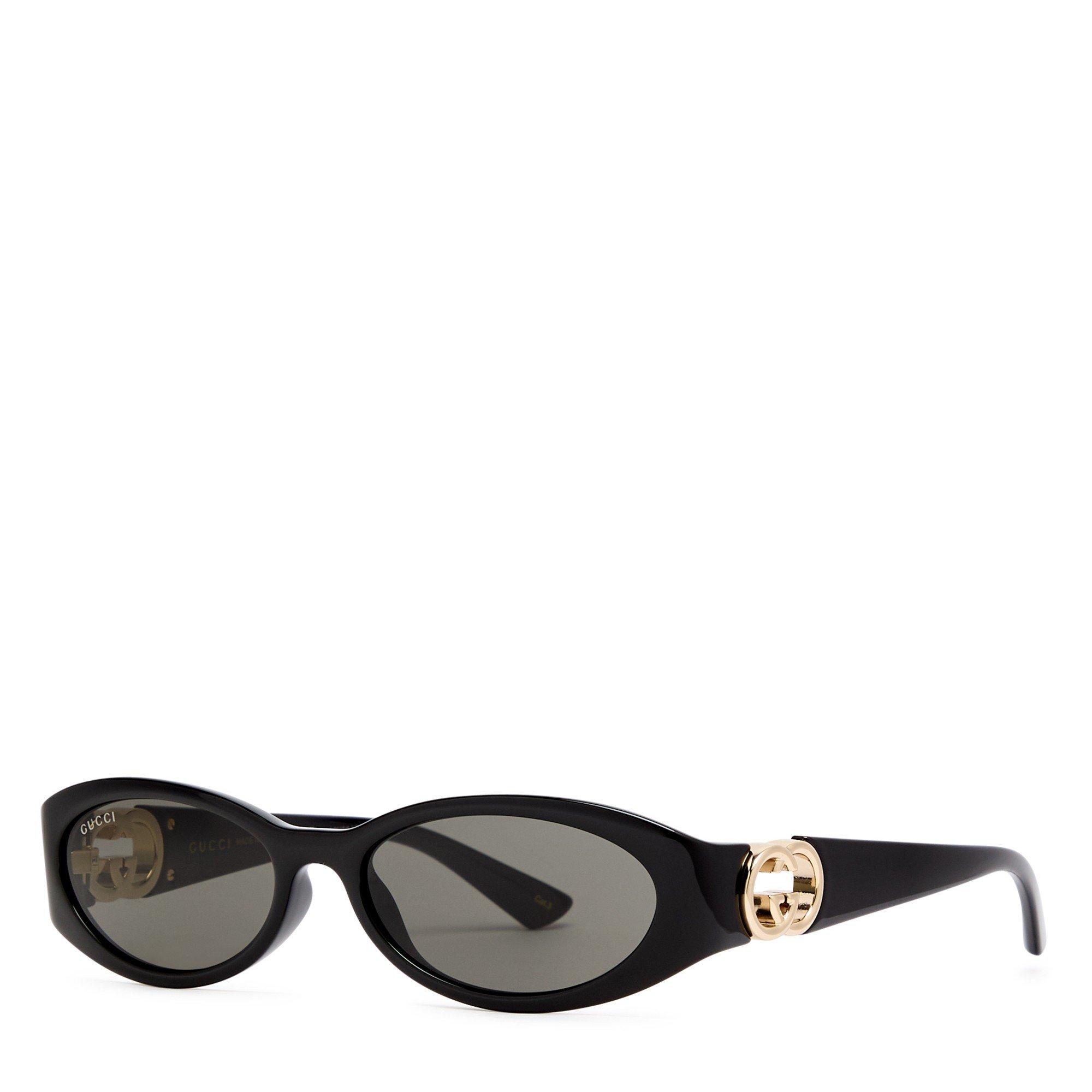 BLACK - Gucci - G ACETATE LOGO OVAL SUNGLASS