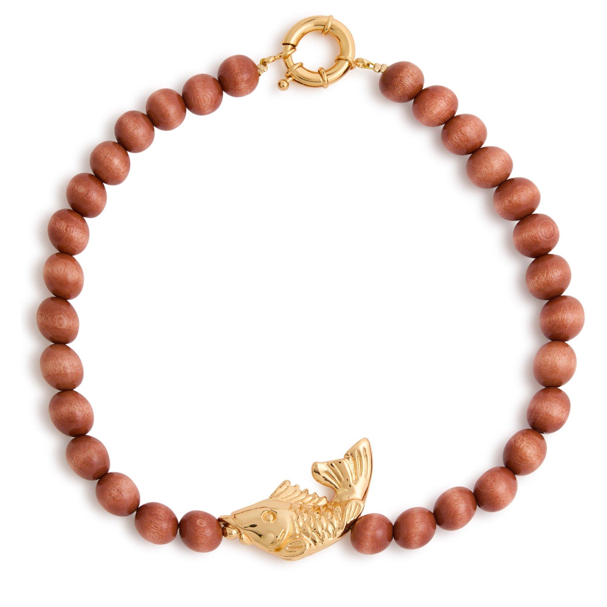 BROWN - Timeless Pearly - WOODEN PEARL AND GOLD FISH NKL