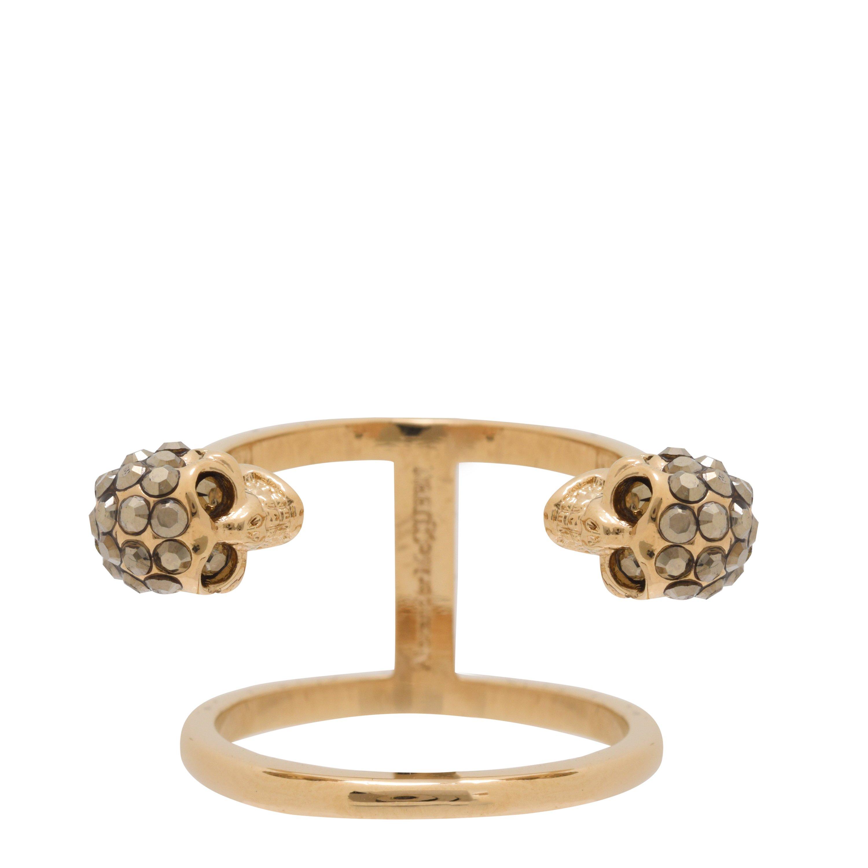 Alexander McQueen Women's Skull Brass Double Ring | Flannels
