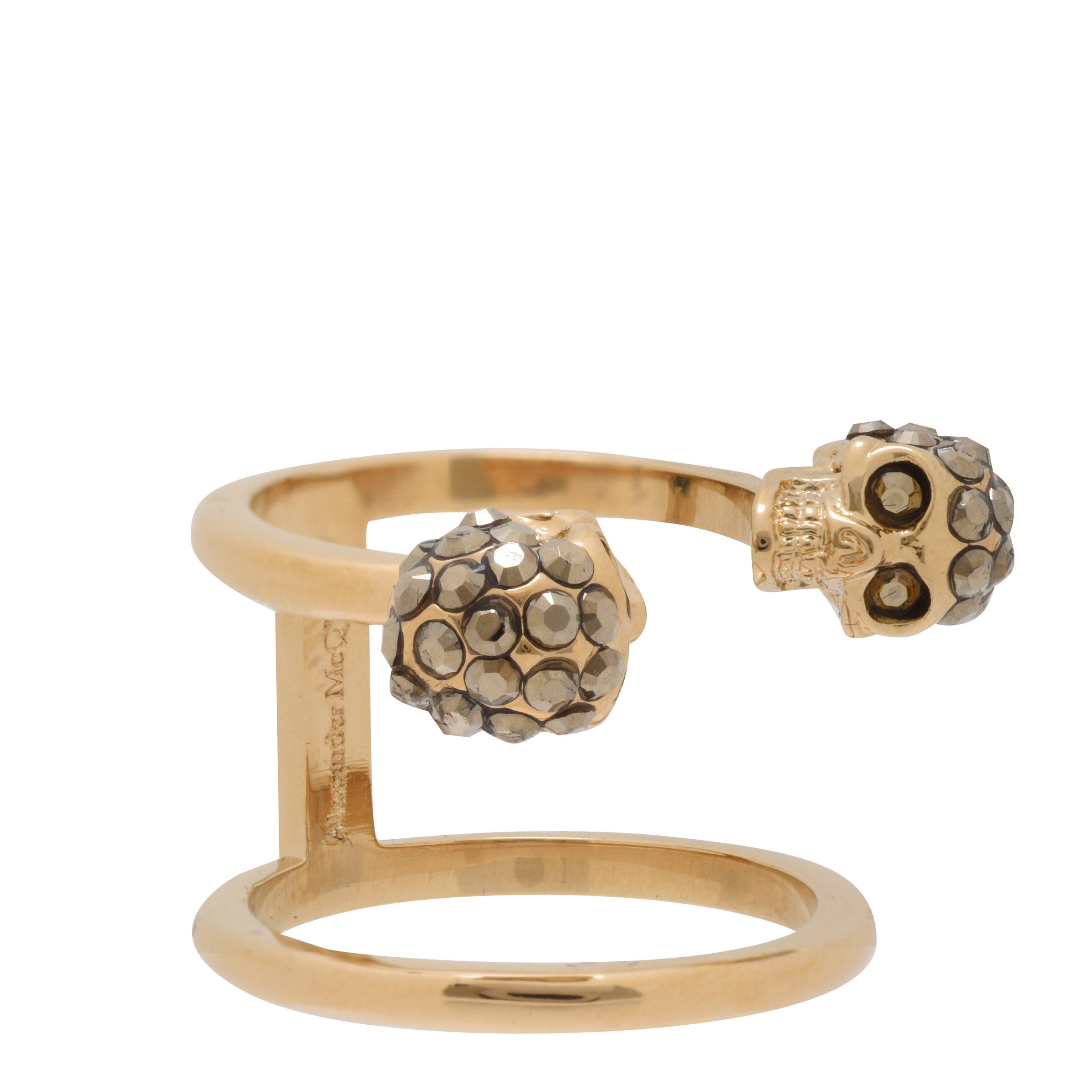 Alexander McQueen Women's Skull Brass Double Ring | Flannels