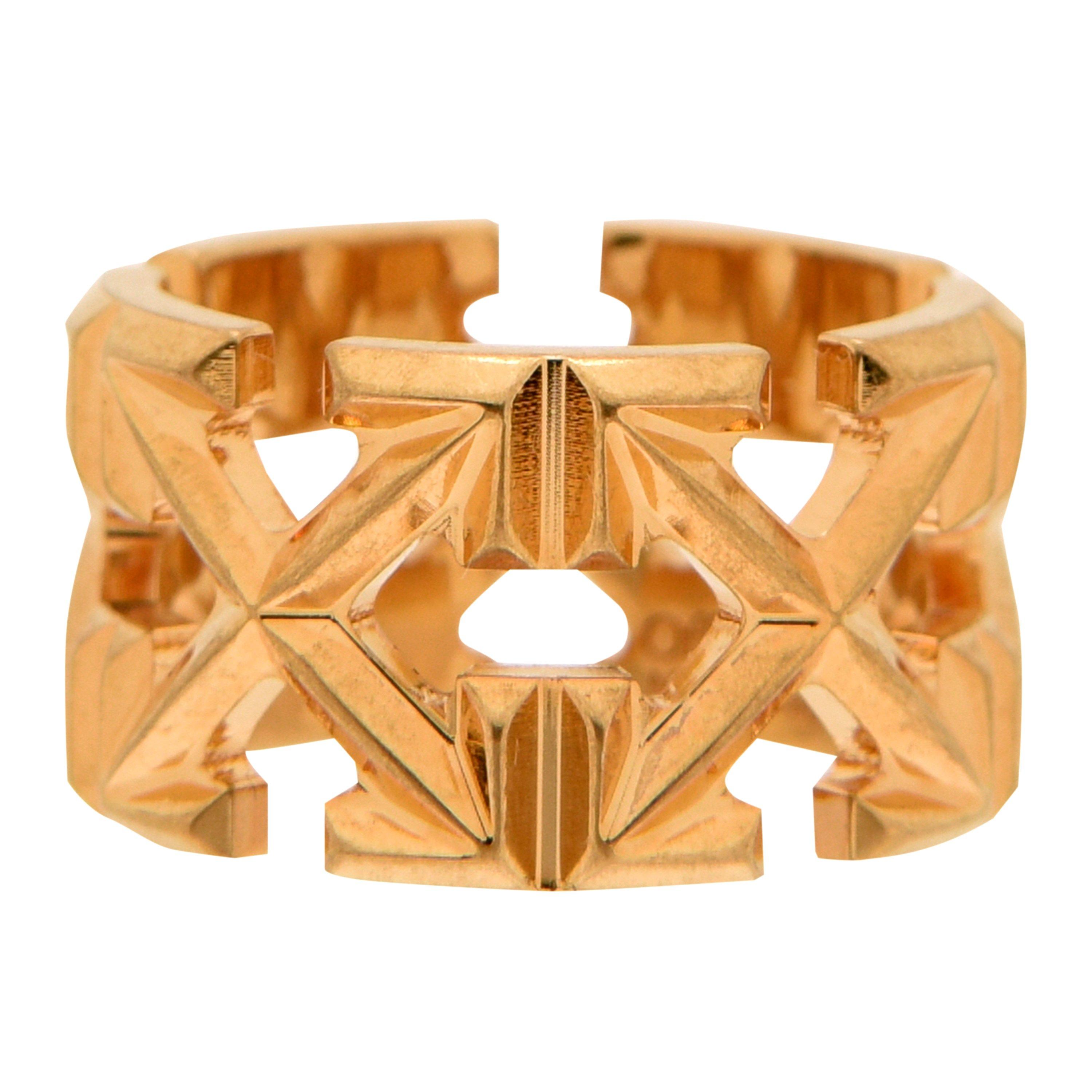 Gold 7600 - Off White - Women's Arrows Logo Motif Ring - 3