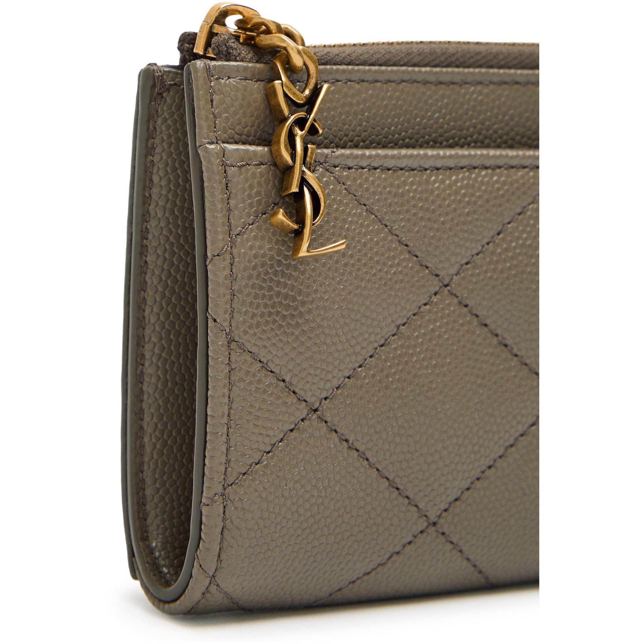 TAUPE - Saint Laurent - Women's Quilted Leather Zip Card Holder - 3