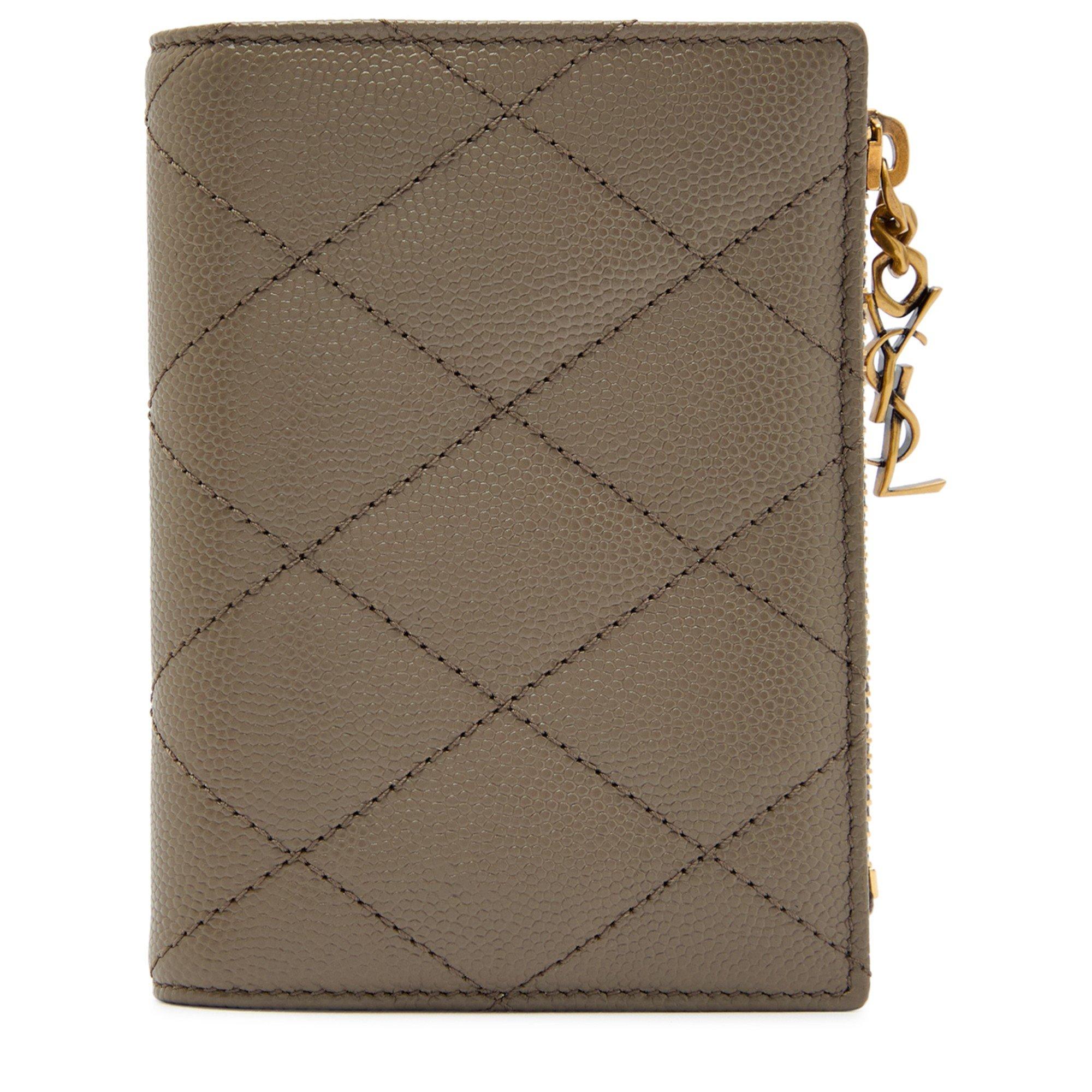 TAUPE - Saint Laurent - Women's Quilted Leather Zip Card Holder - 1