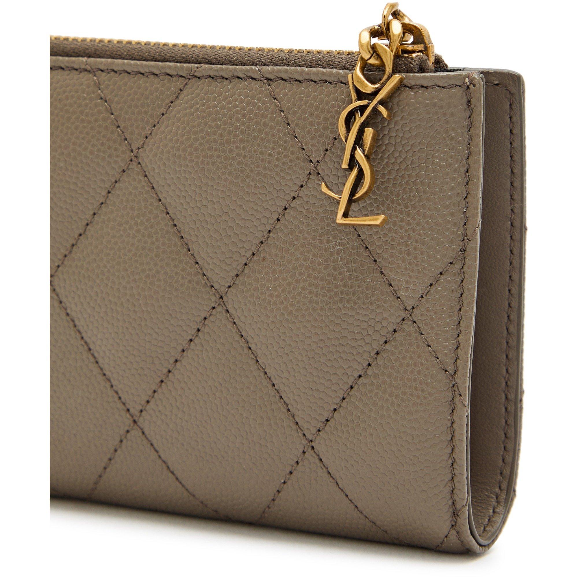 TAUPE - Saint Laurent - Women's Quilted Leather Zip Card Holder - 4