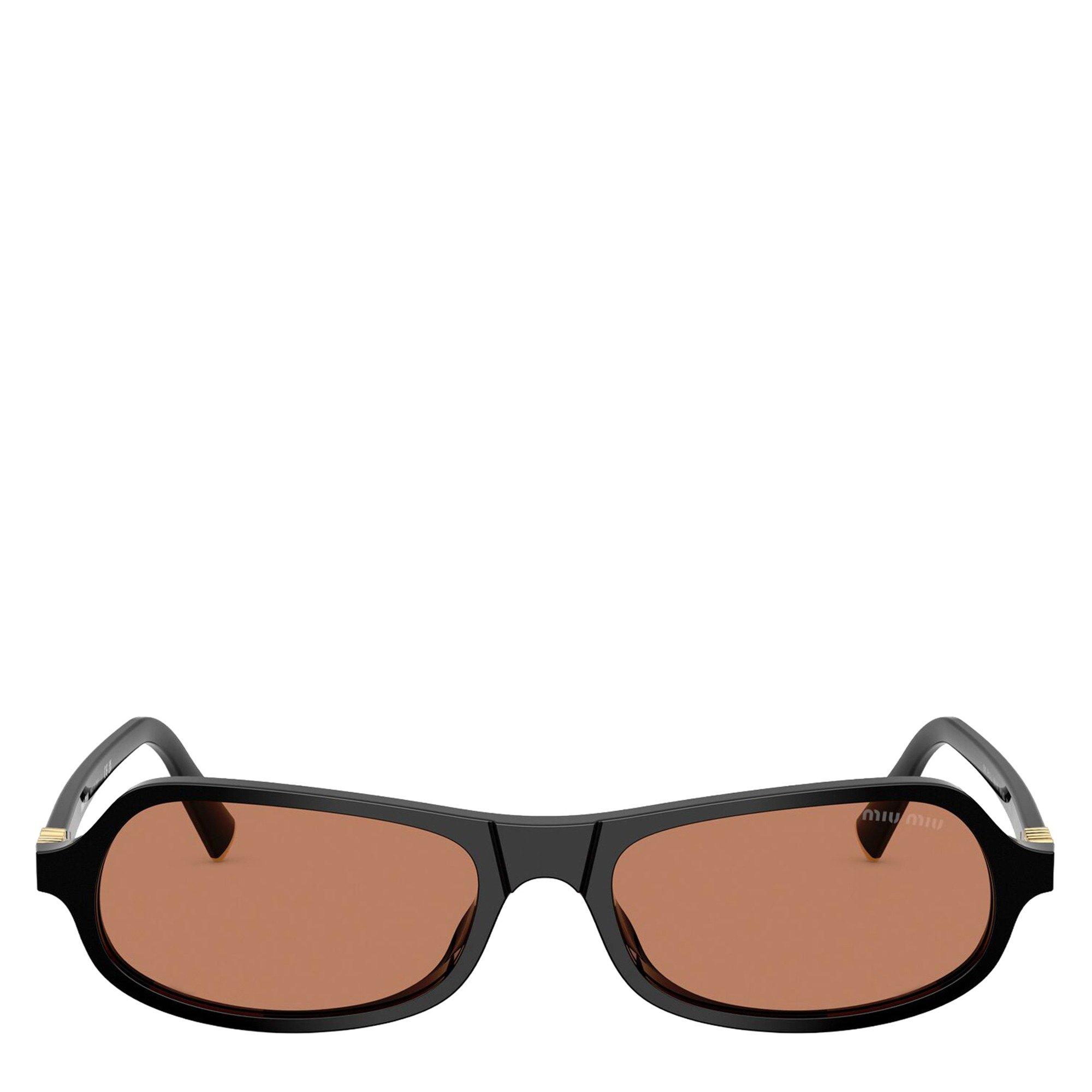 BLACK - Miu Miu - Women's Narrow Oval Sunglasses - 2