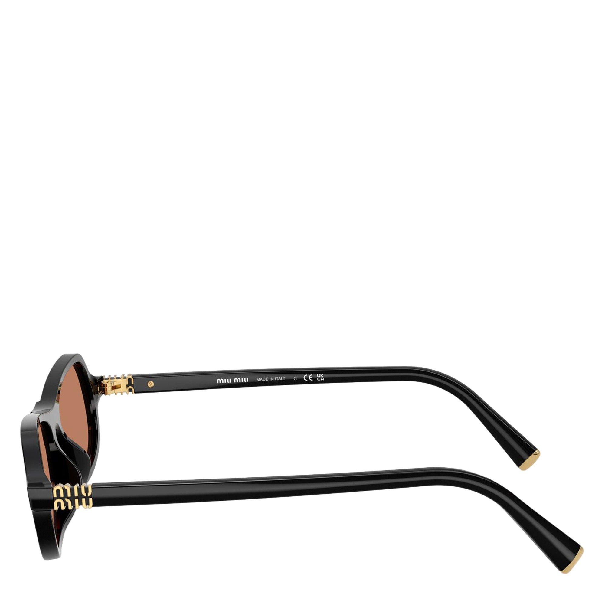 BLACK - Miu Miu - Women's Narrow Oval Sunglasses - 3