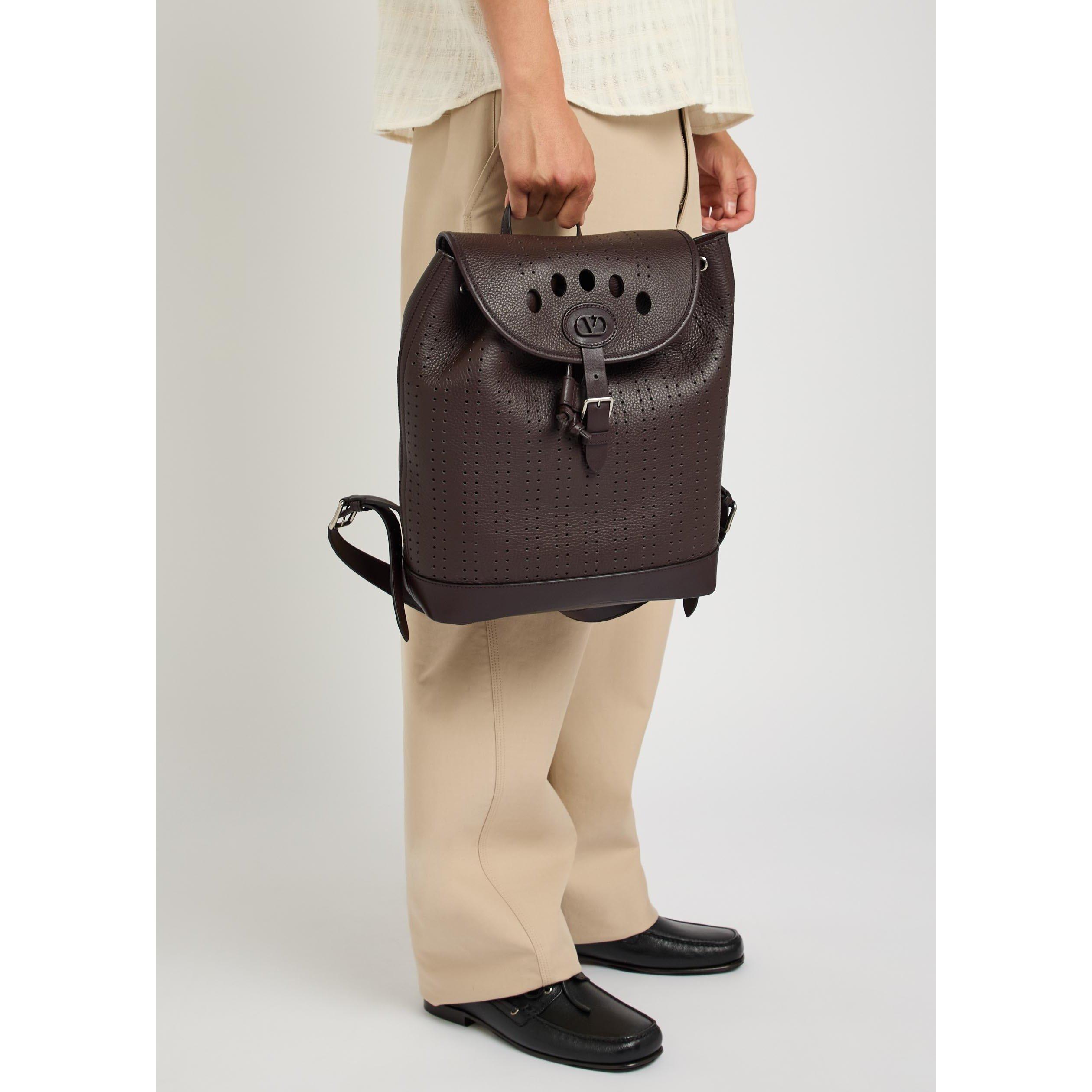 BROWN - Valentino - Men's Antibes Leather Backpack - 3