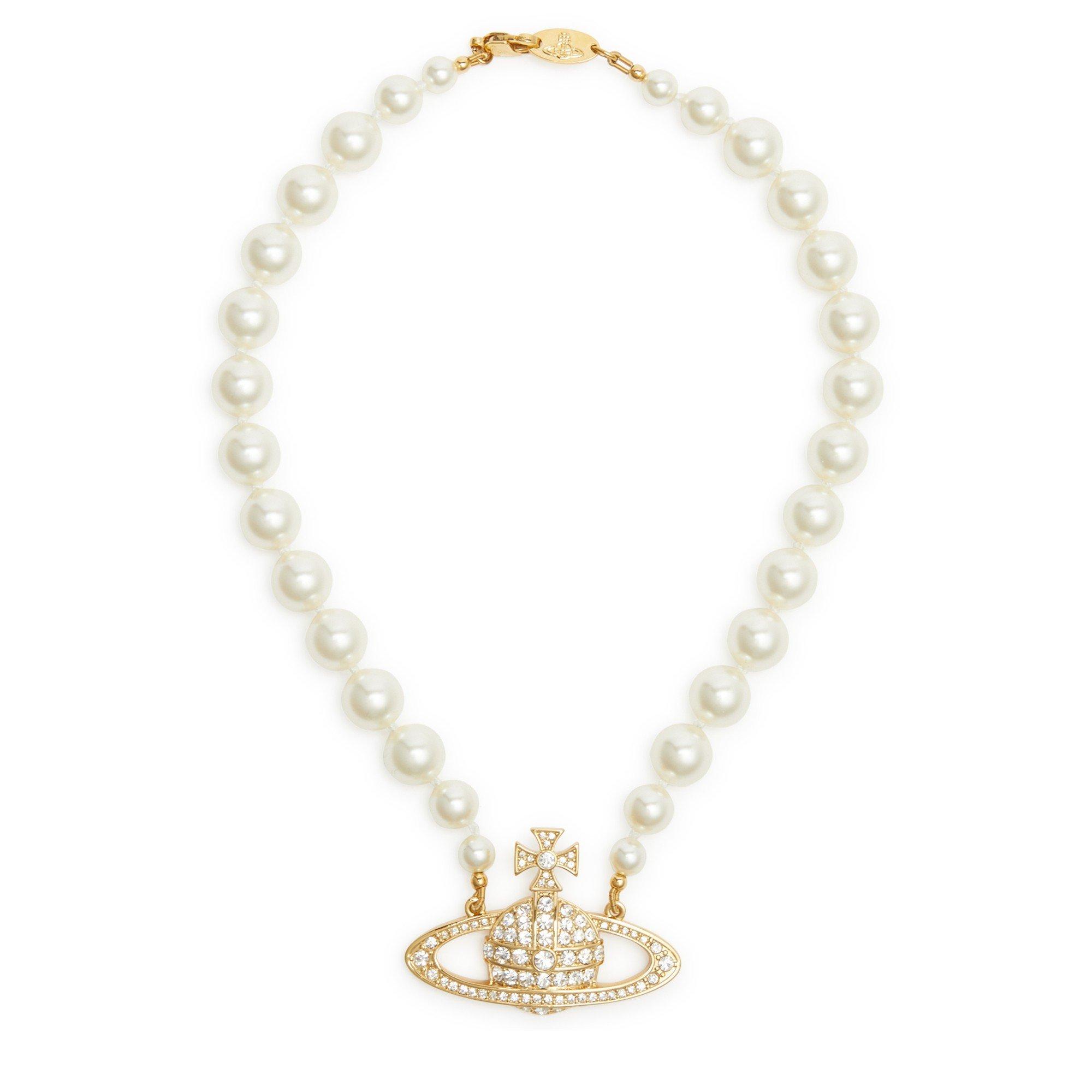 GOLD AND OTHER - Vivienne Westwood - ONE ROW PEARL BAS RELIEF CHOKR